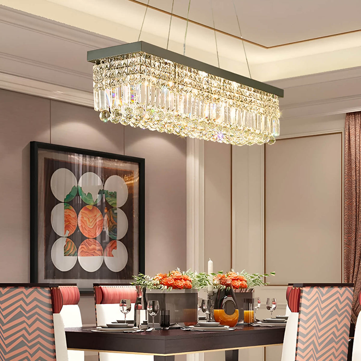 Rectangular Crystal Chandelier - Pendant Light for Dining Room | Sofary ...