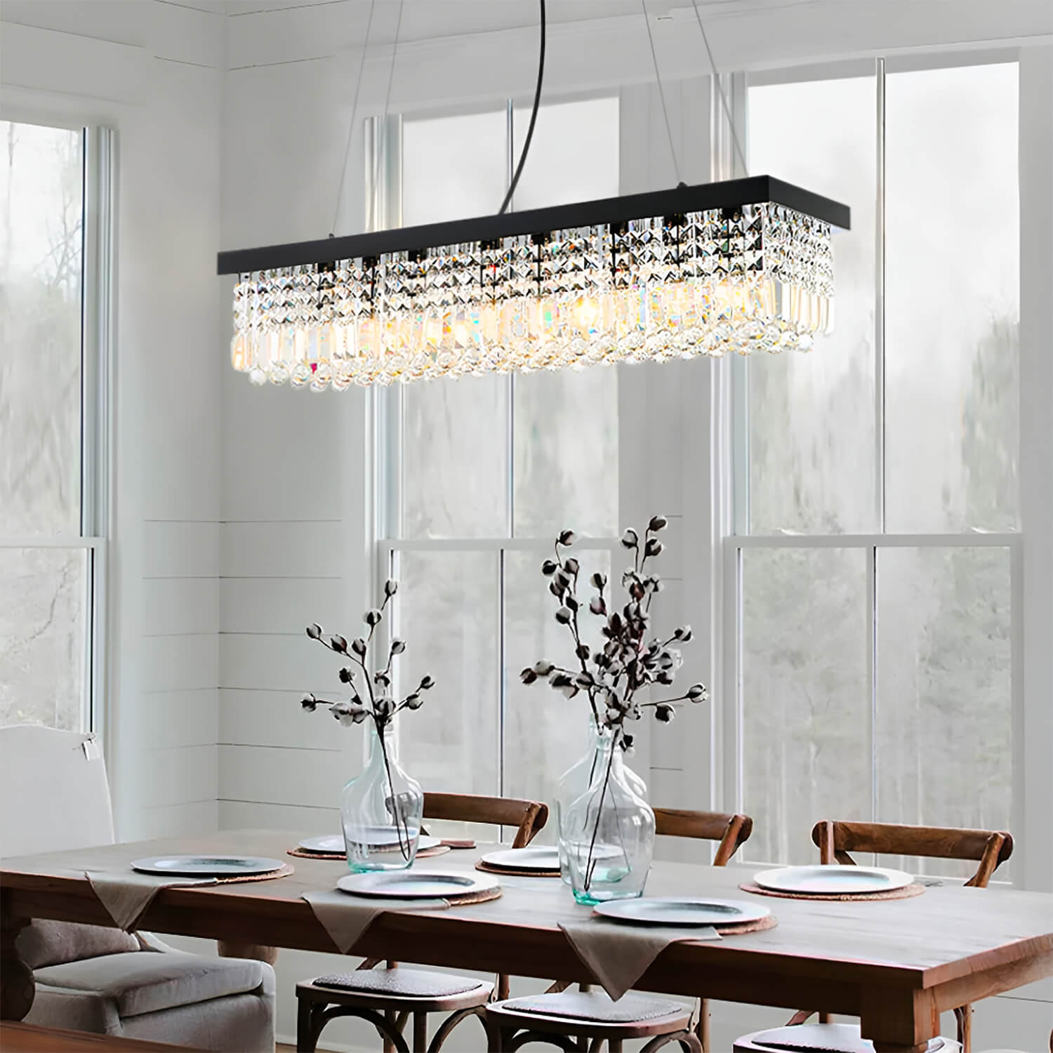 Rectangular Crystal Chandelier - Dining Room Crystal Chandeliers ...