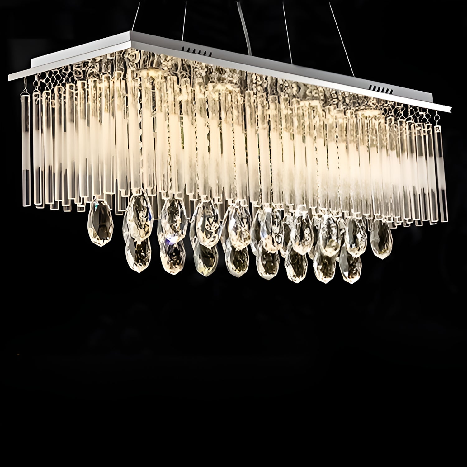 Rectangular Frosted Crystal Chandelier-front-view|Sofary