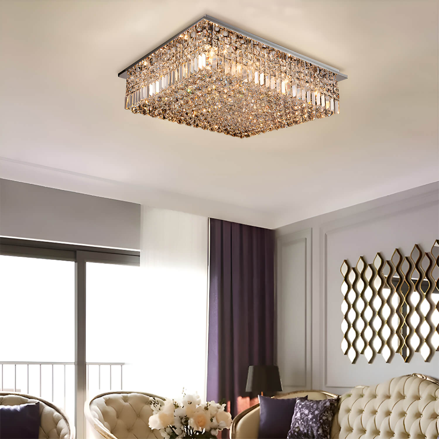 Rectangular Raindrop Crystal Living Room Chandelier Ceiling Lights living-room-1|Sofary