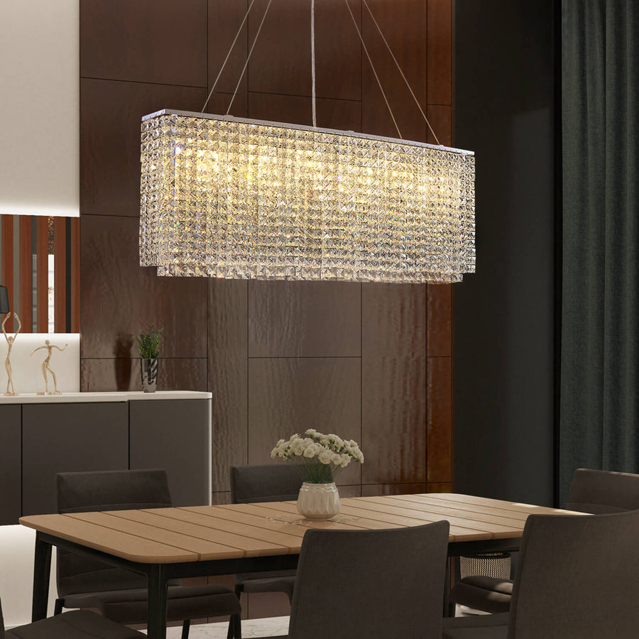Rectangular Raindrop Crystal Chandelier Pendant Light Sofary Lighting