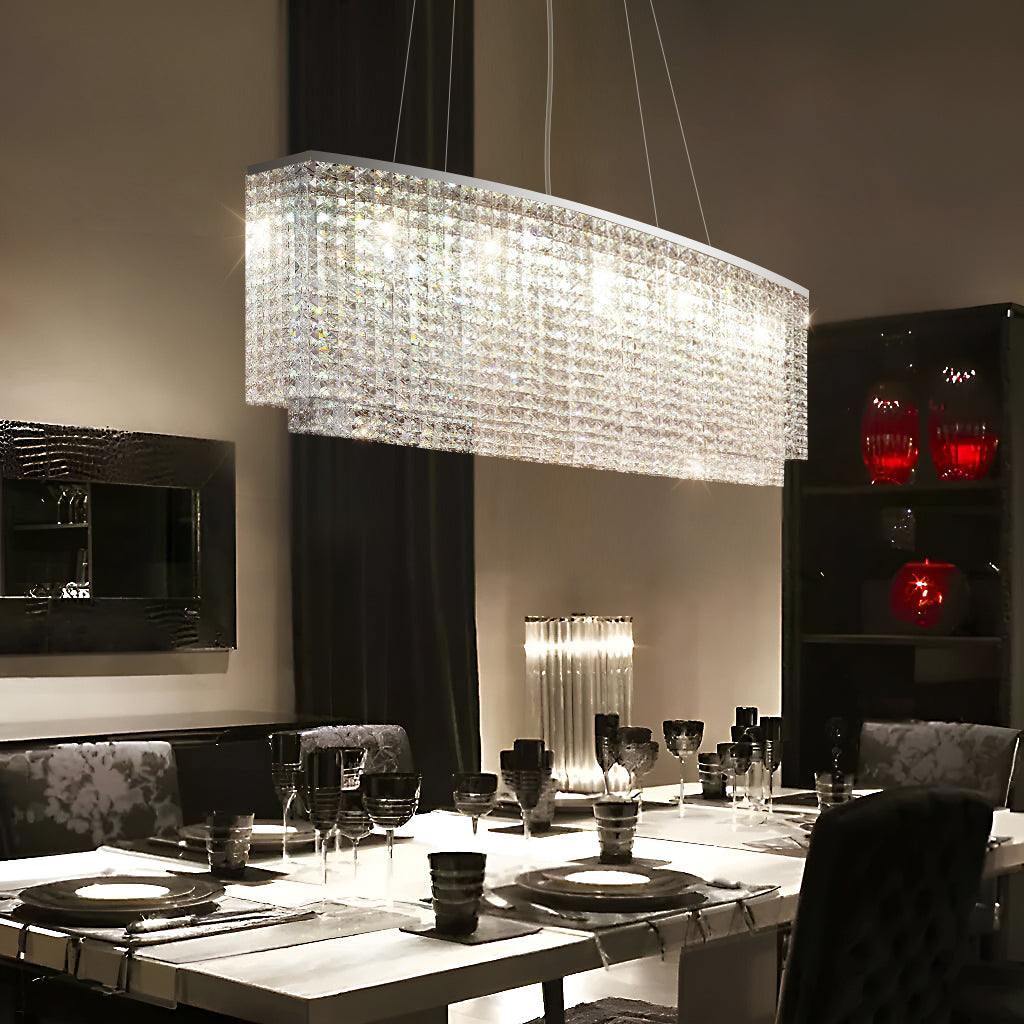 Rectangular Raindrop Crystal Pendant Light-Dining Room |Sofary