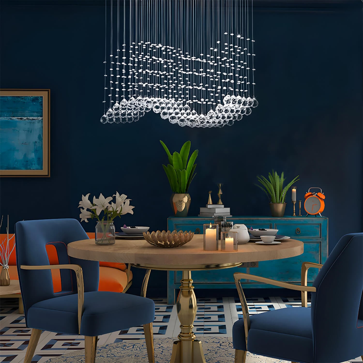 Rectangular Raindrop Wave Crystal Chandelier Ceiling Light-diningroom-1 |Sofary