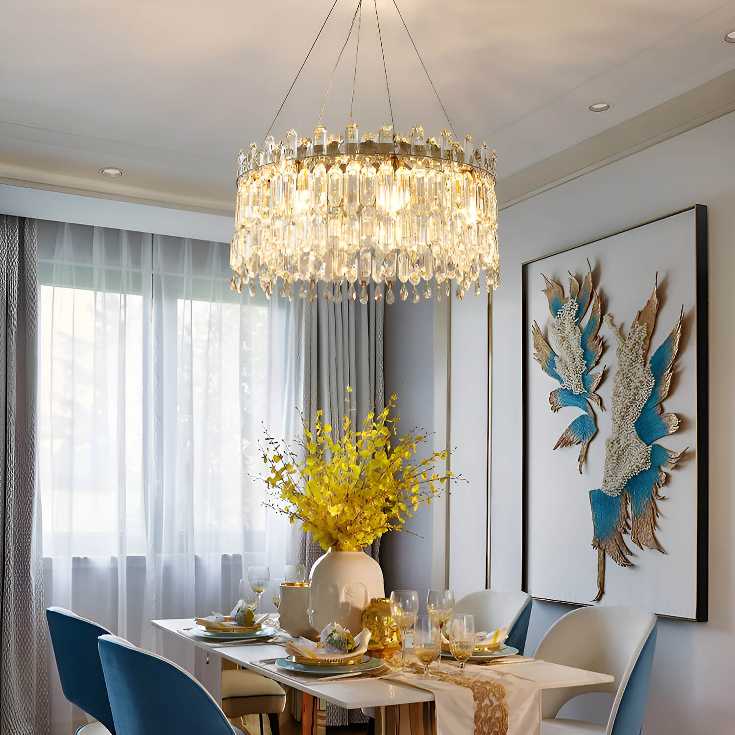 Round Linear Crystal Chandelier-dining-room-1| Sofary
