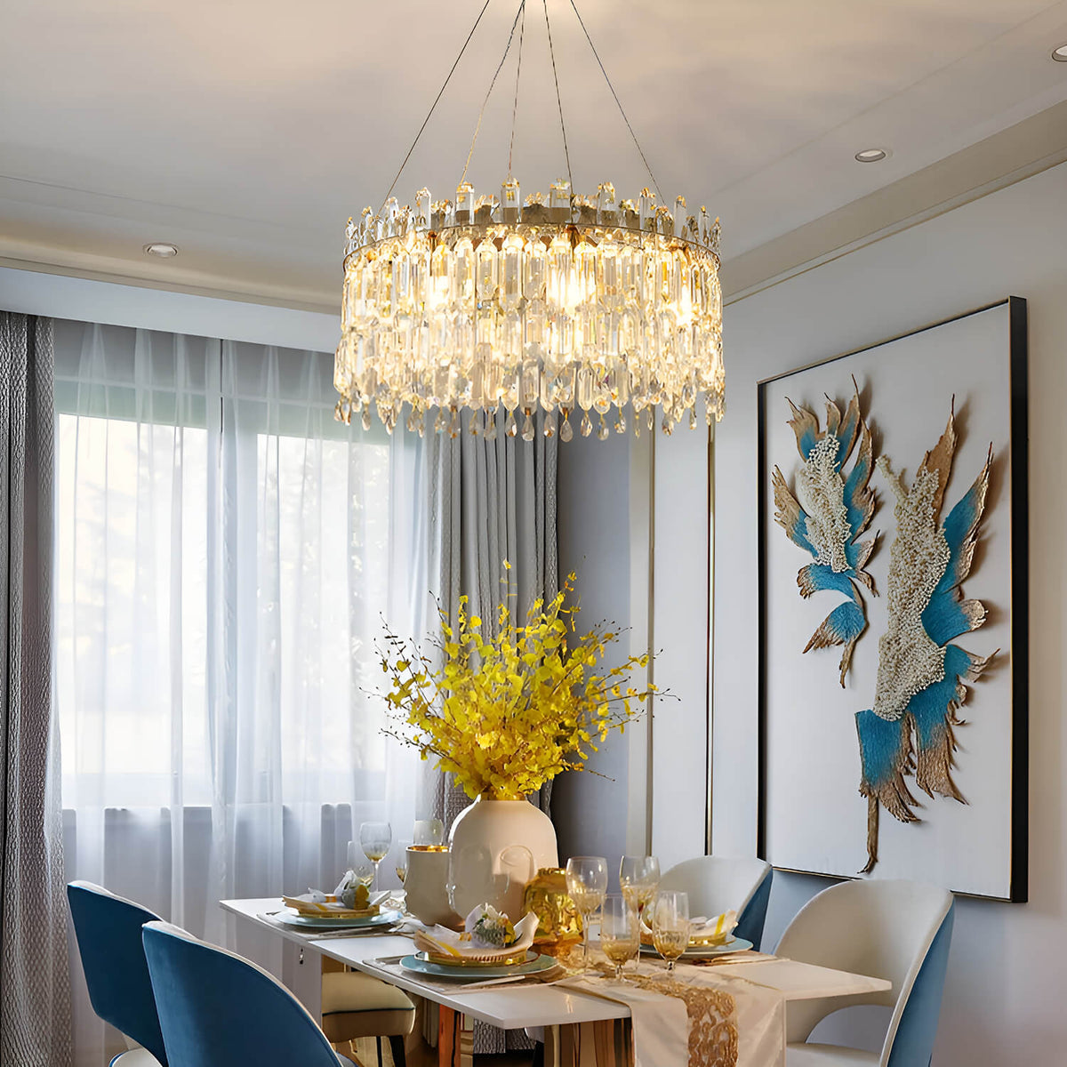 Round Linear Crystal Chandelier for Living Room | Sofary
