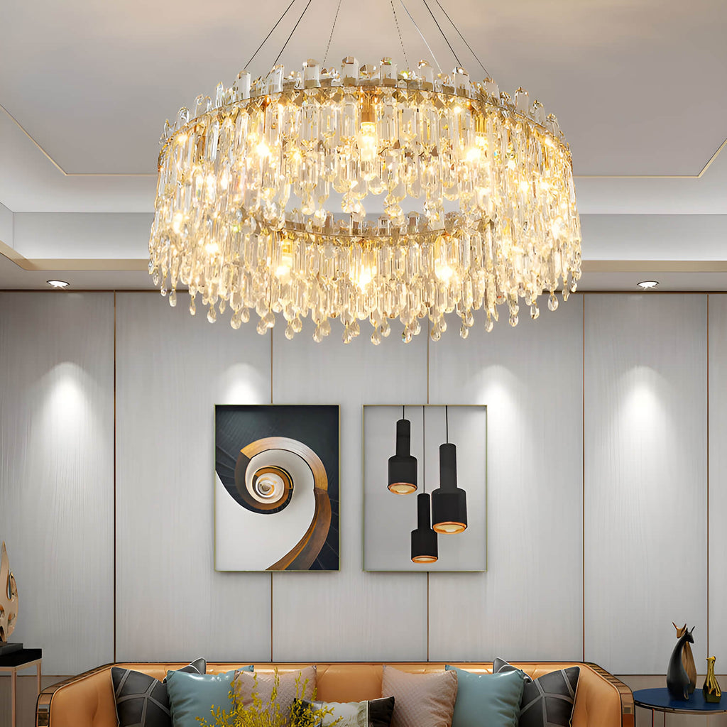 Round Linear Crystal Chandelier for Living Room | Sofary Lighting