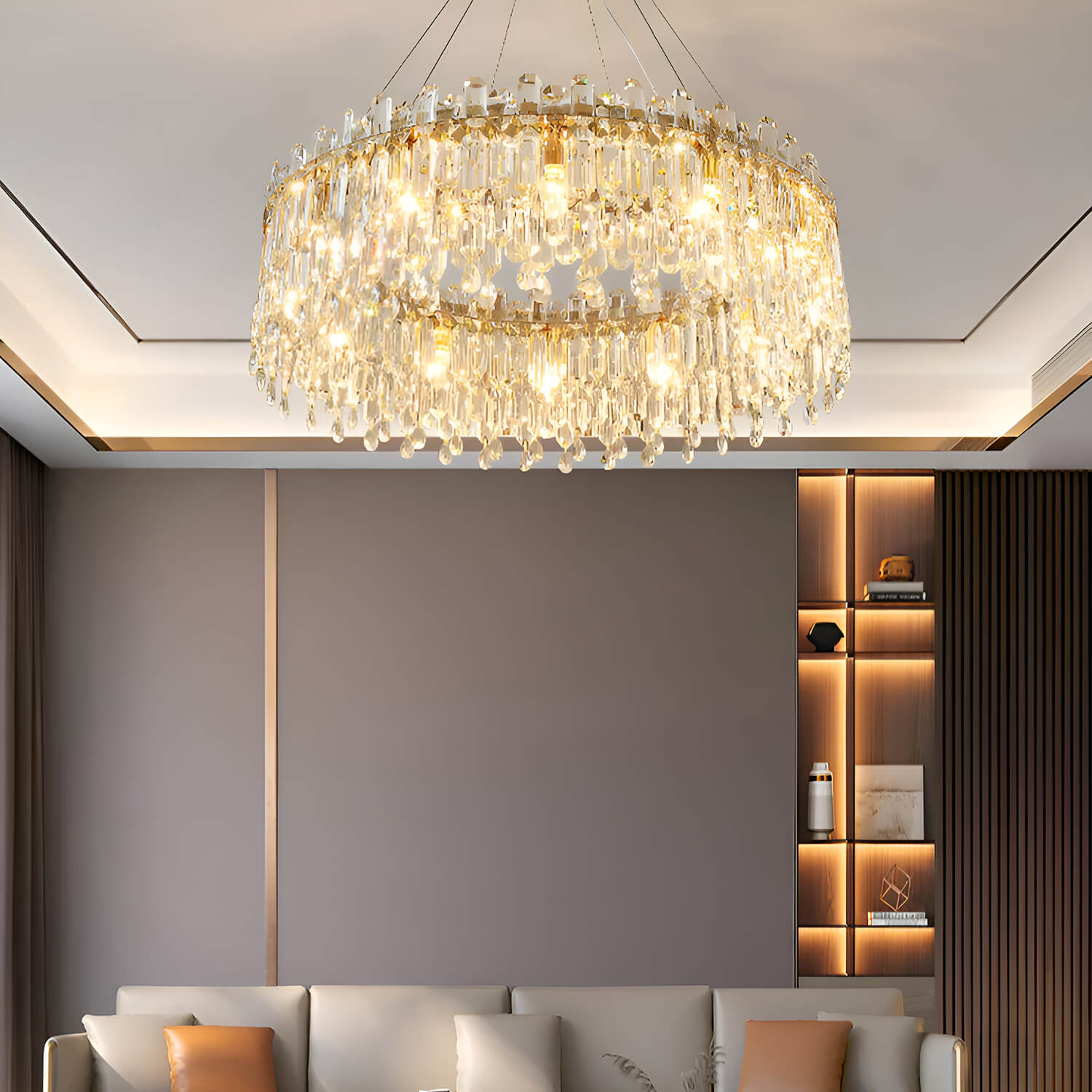 Round Linear Crystal Chandelier-living-room-2| Sofary
