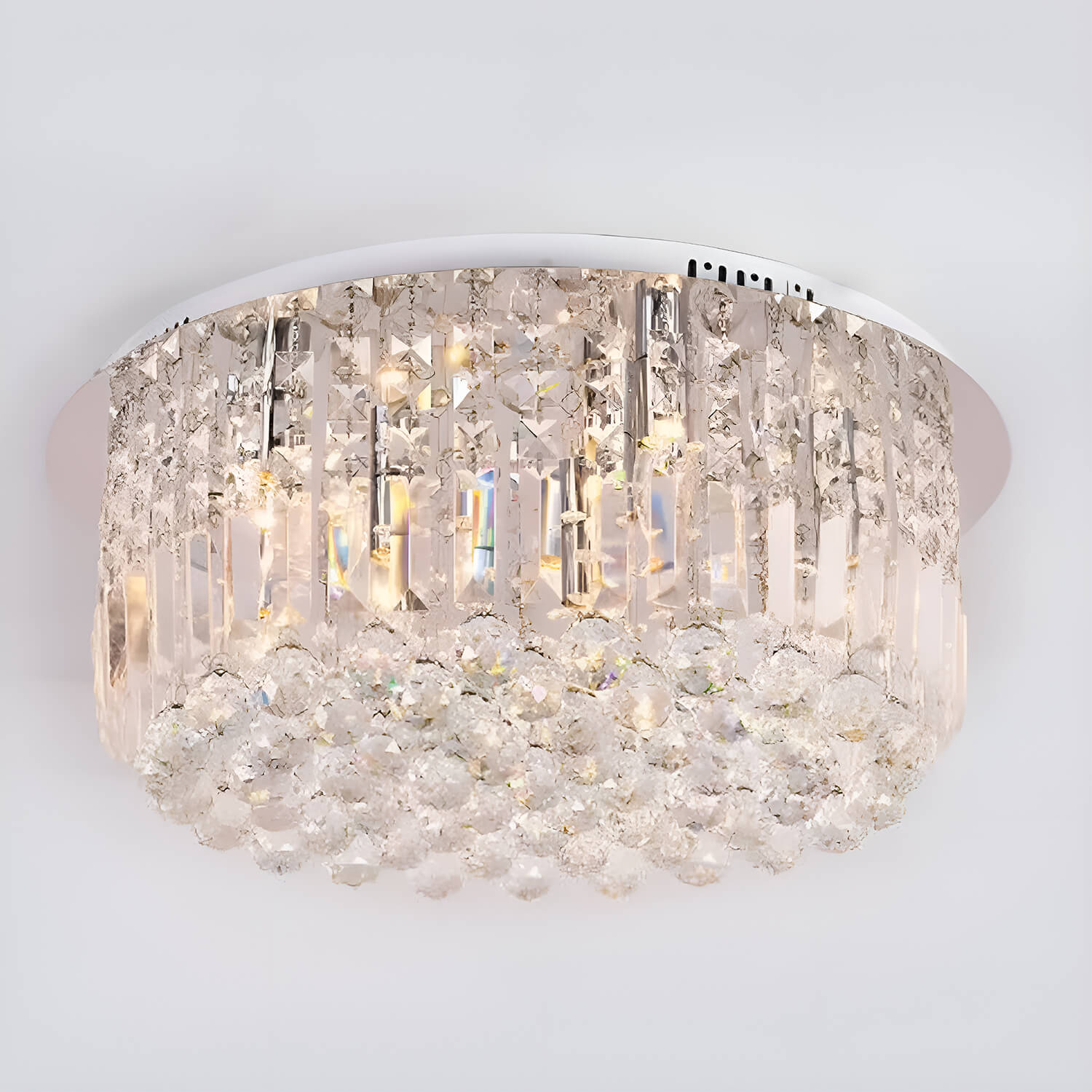 Round Shaped Raindrop Crystal Chandelier Ceiling Lights-Light-on |Sofary