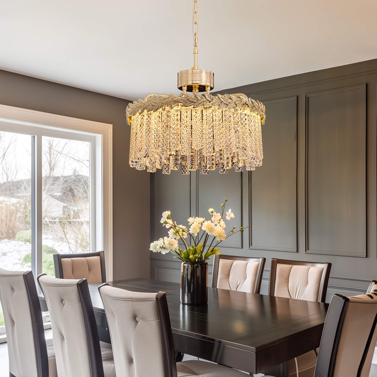 Seraphic Luxury Modern Gold Brass Crystal Round Chandelier for Dining ...