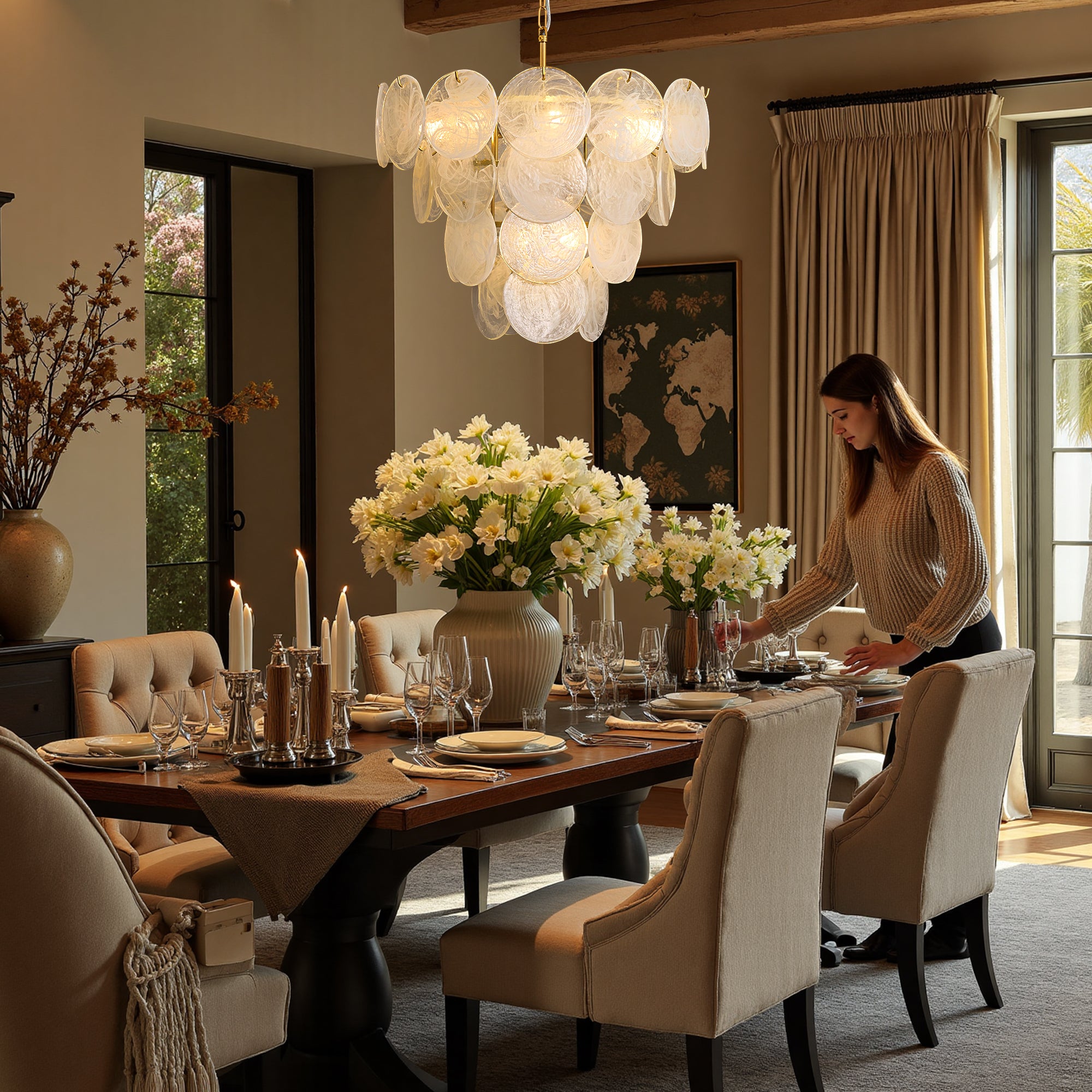 serenelle-modern-luxury-gold-glass-layered-disc-chandelier-dining-room-set-party