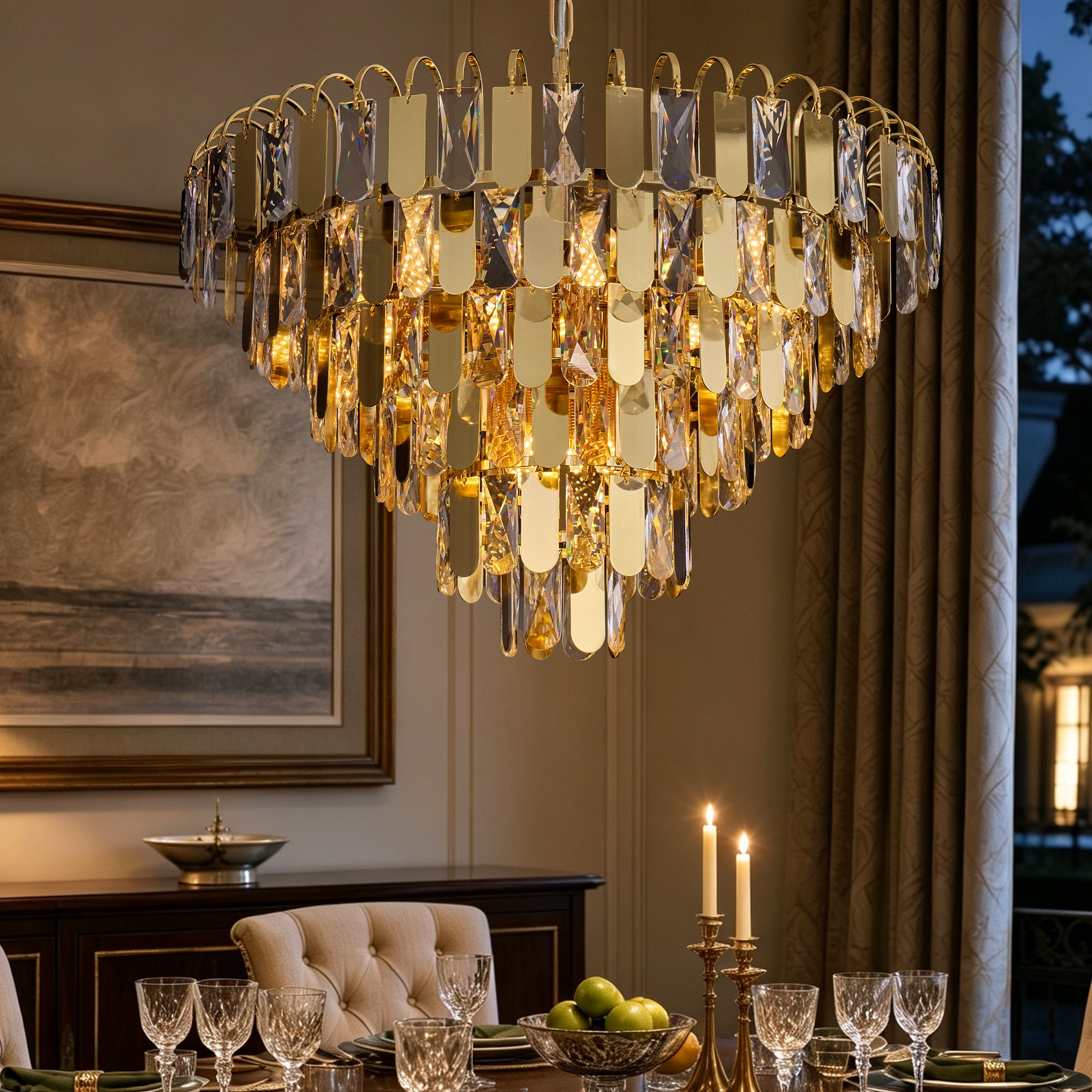 serenova-modern-luxury-gold-crystal-tiered-round-chandelier-night