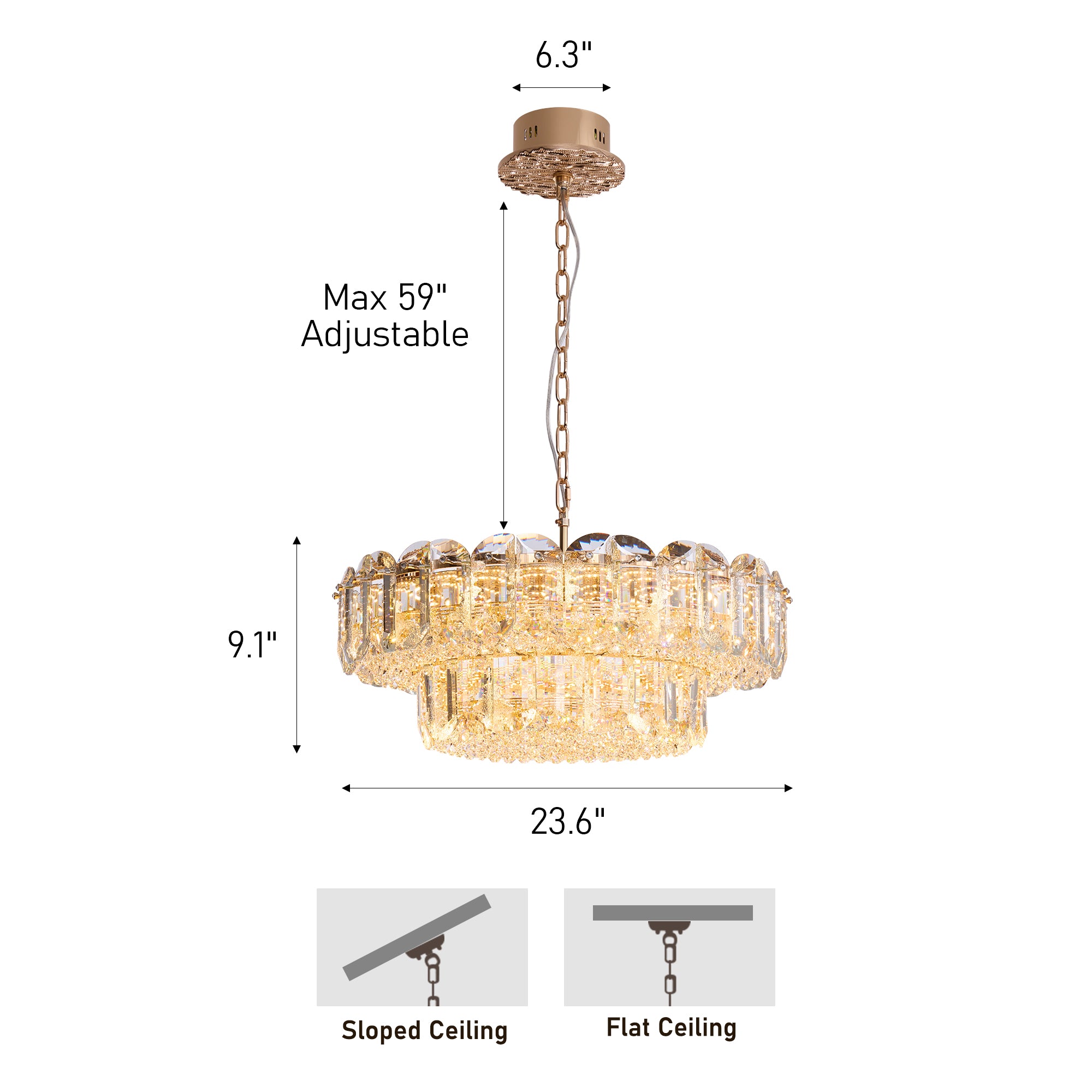 Corvenza Modern Luxury Gold Crystal Tiered Round Chandelier