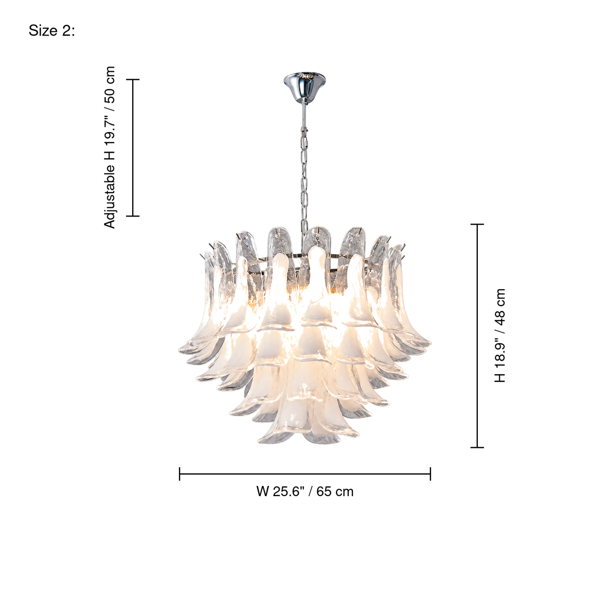 Veloria 65 cm silver hand-formed glass petal chandelier dimensions