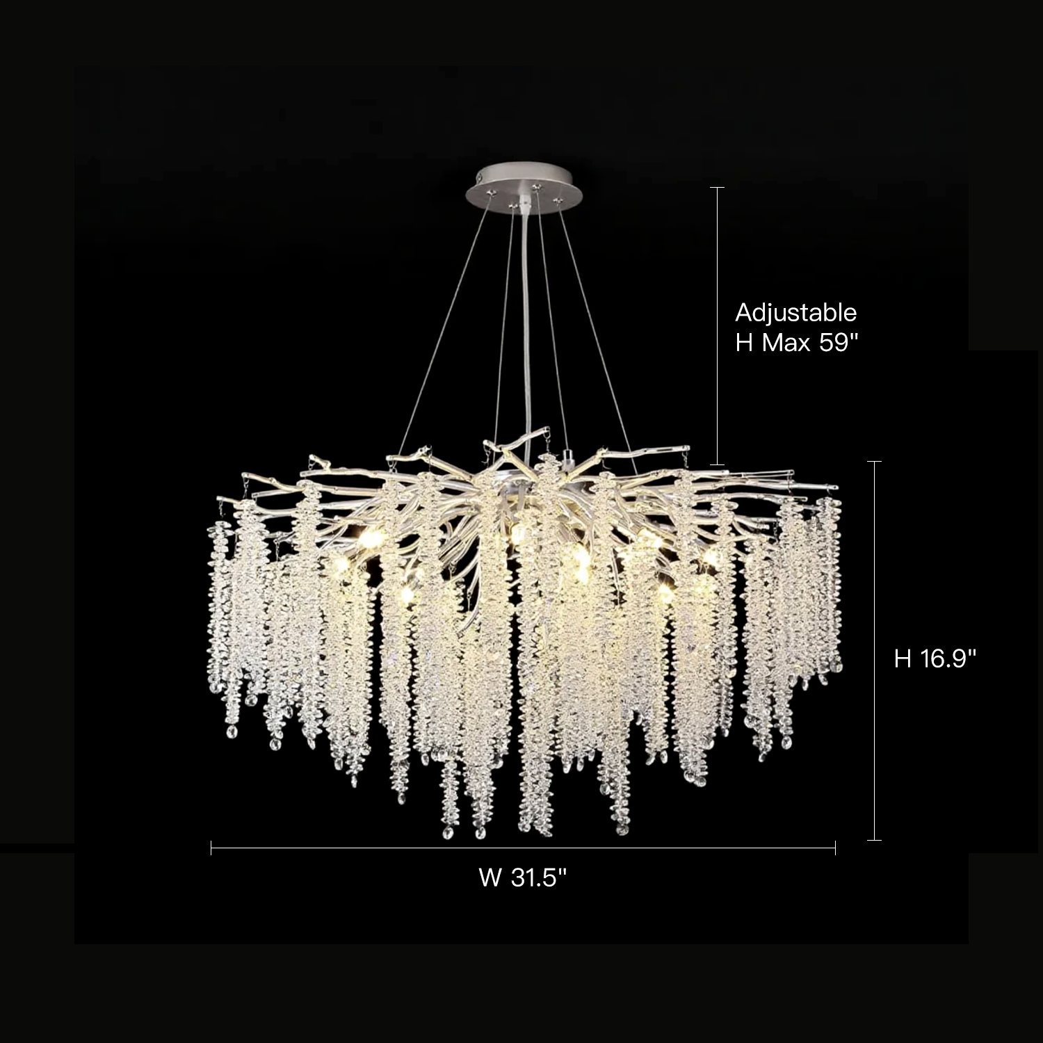 Luxury French Silver Branch Chandelier with Glass Tassels