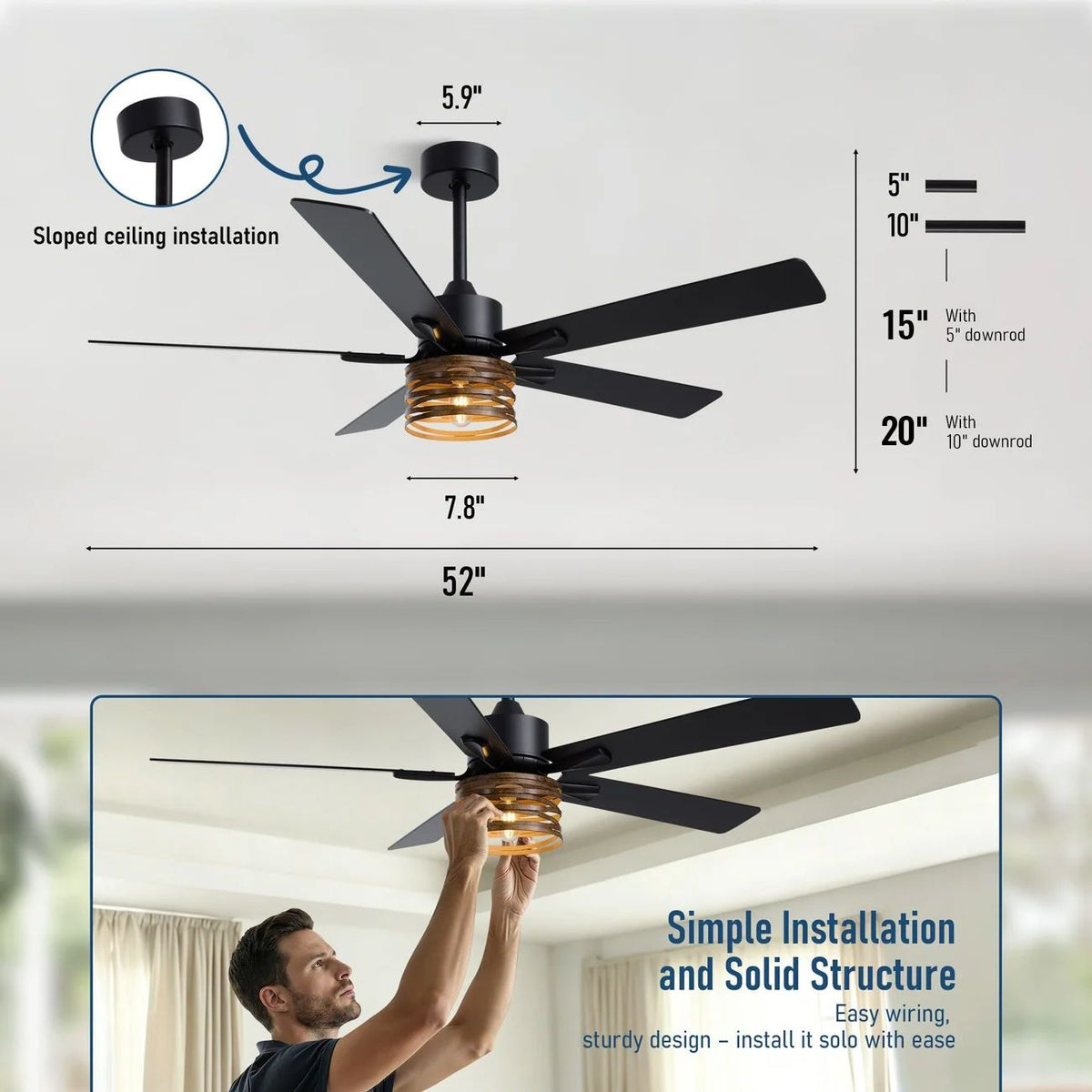 52" Industrial Farmhouse Ceiling Fan with Light