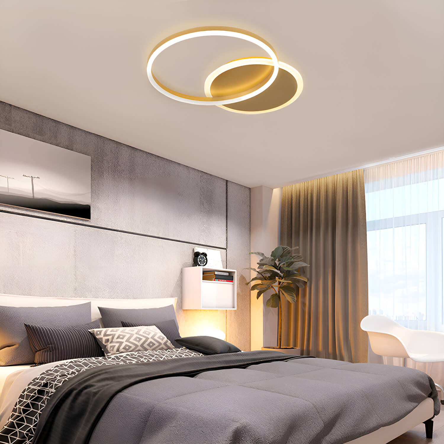 Sleek Multi-Layered Circular Living Room Ceiling Light – Stylish Aluminum Rings in Gold for Bedroom Ceiling-bed-room-1| Sofary
