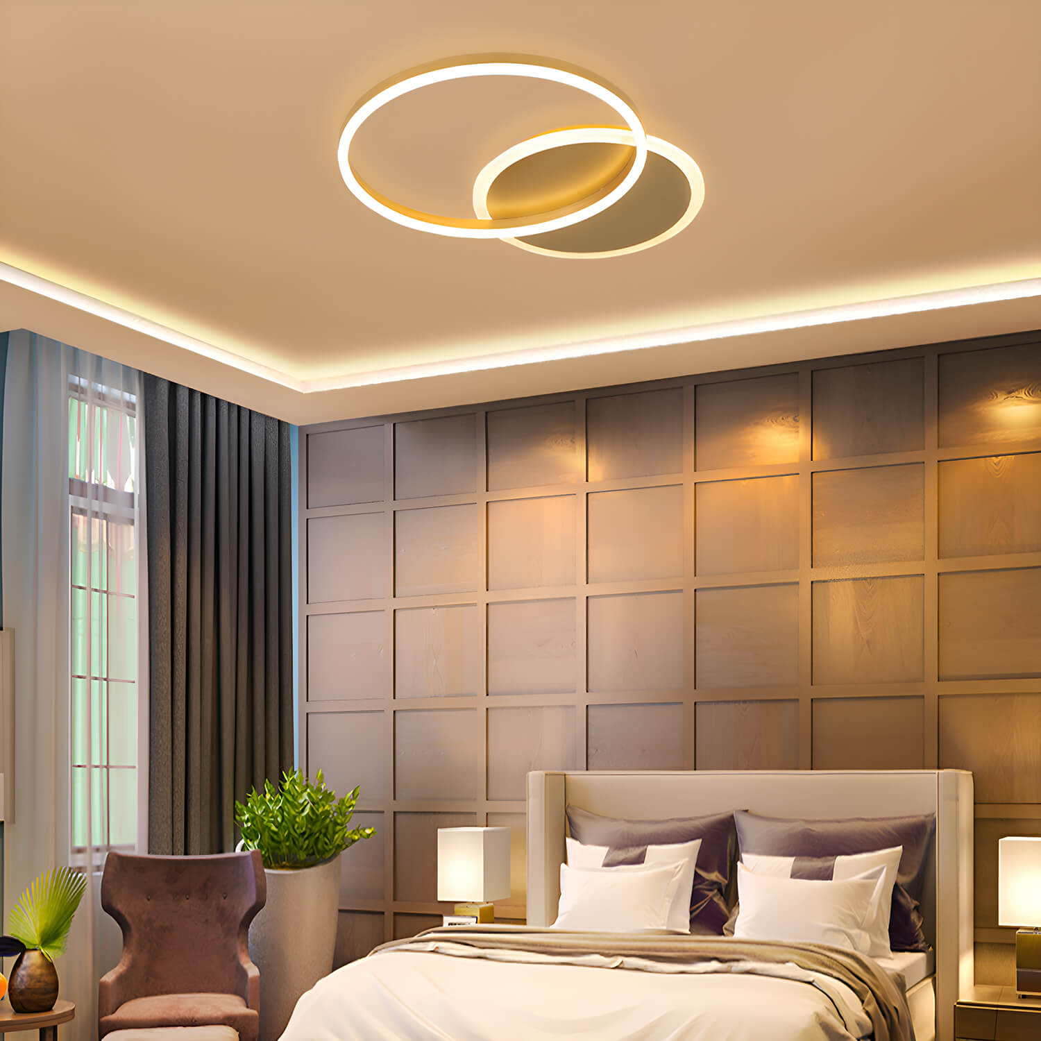 Sleek Multi-Layered Circular Living Room Ceiling Light – Stylish Aluminum Rings in Gold for Bedroom Ceiling-bed-room-2| Sofary