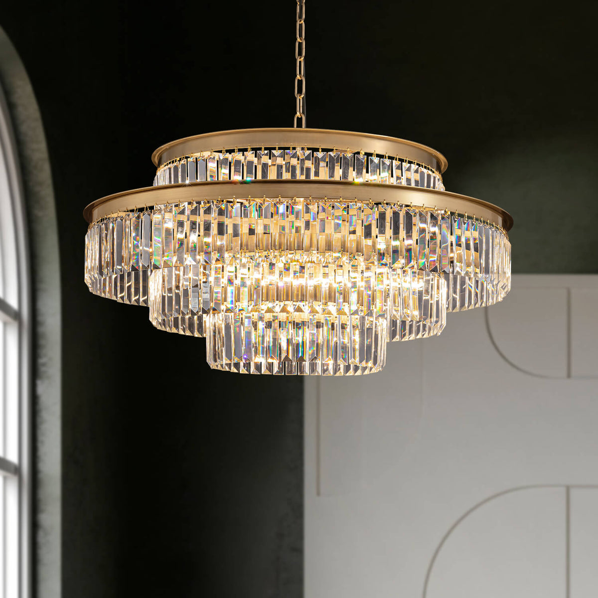 Solara Luxury Modern Gold Brass Crystal Round Chandelier for Dining ...