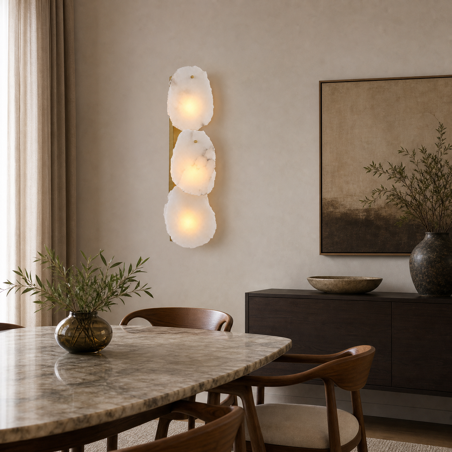 Solenne Modern Gold Natural Alabaster Petal Wall Sconce dining room
