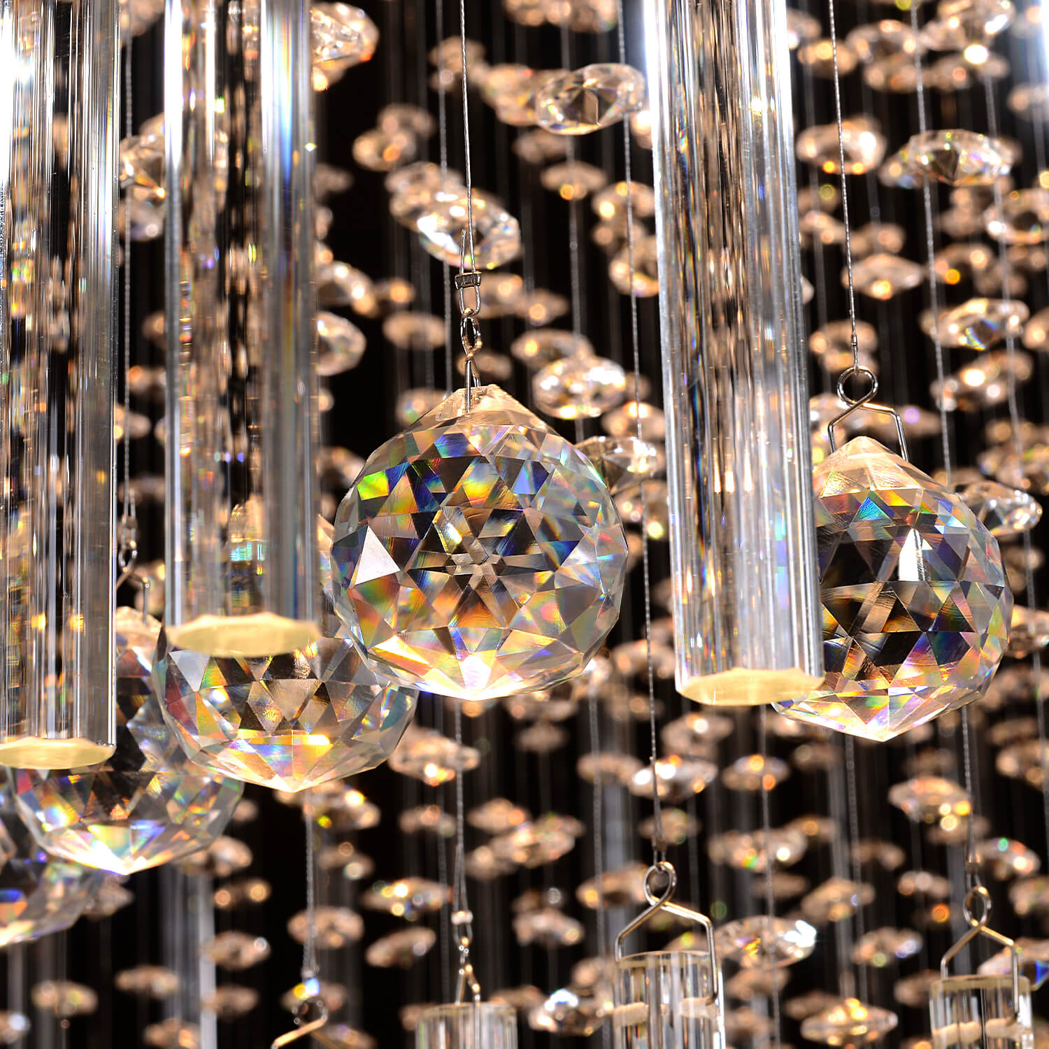 Square Floating Castle Raindrop Crystal Chandelier-details-3|Sofary