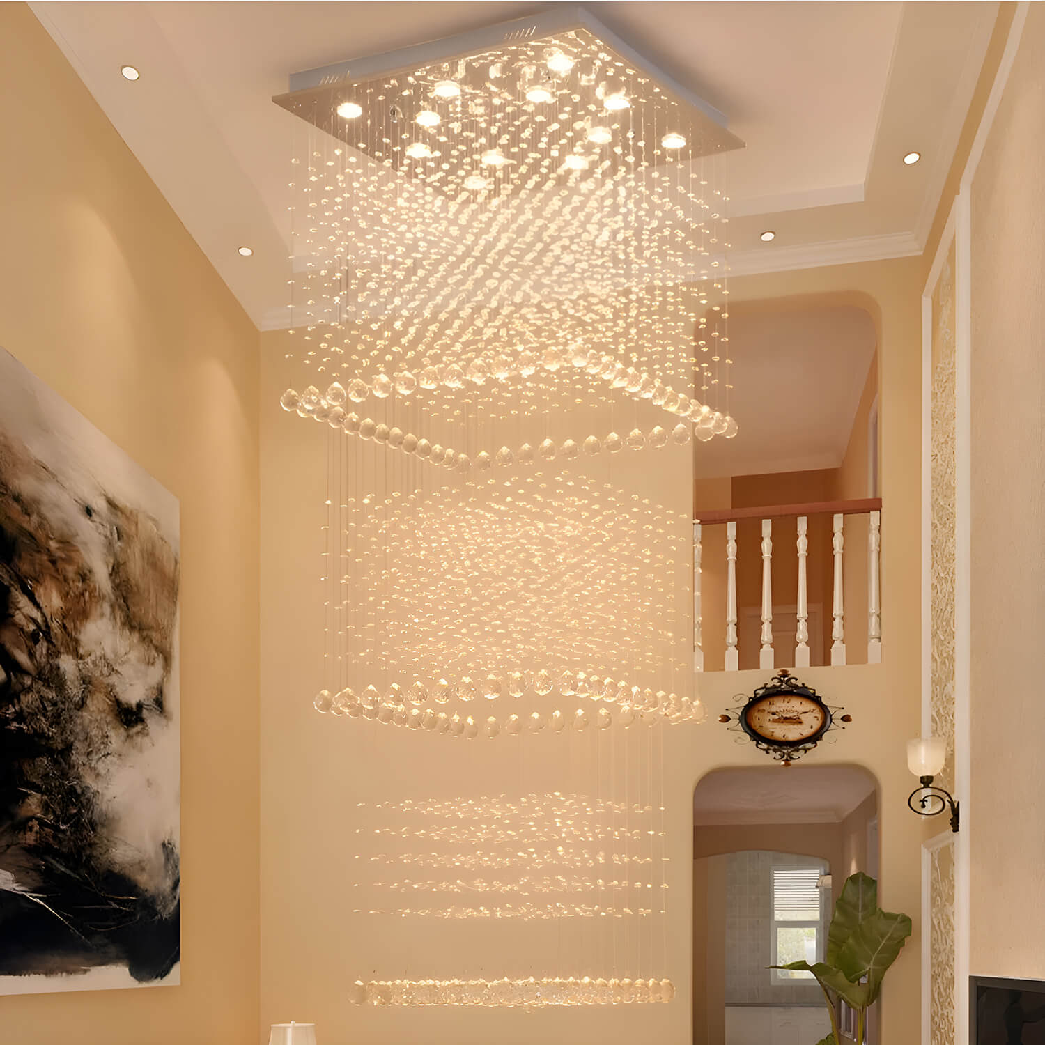 Square Long Crystal Raindrop Chandelier-staircase-6 |Sofary
