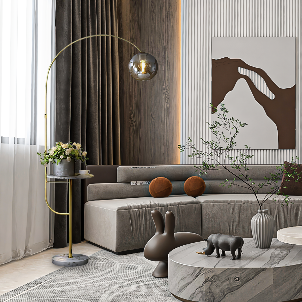 Swivel Dome Shade Golden Floor Lamp with Marble Table -Livingroom |Sofary