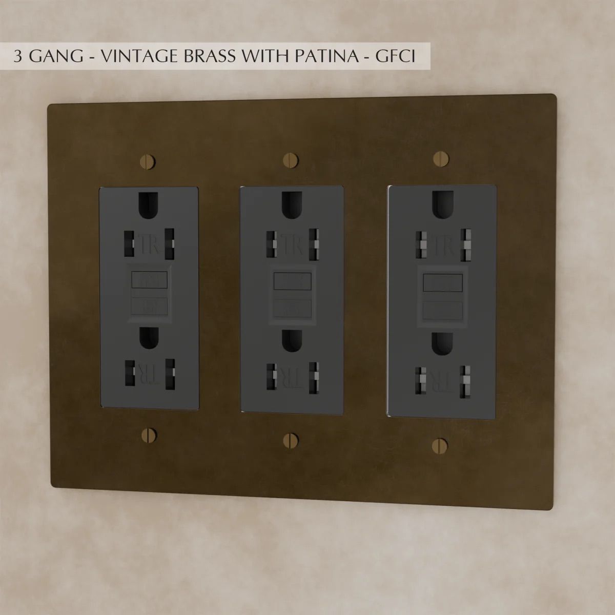 the-brass-outlet-vintage-brass-with-patina-gfci-3-gang | Sofary Lighting