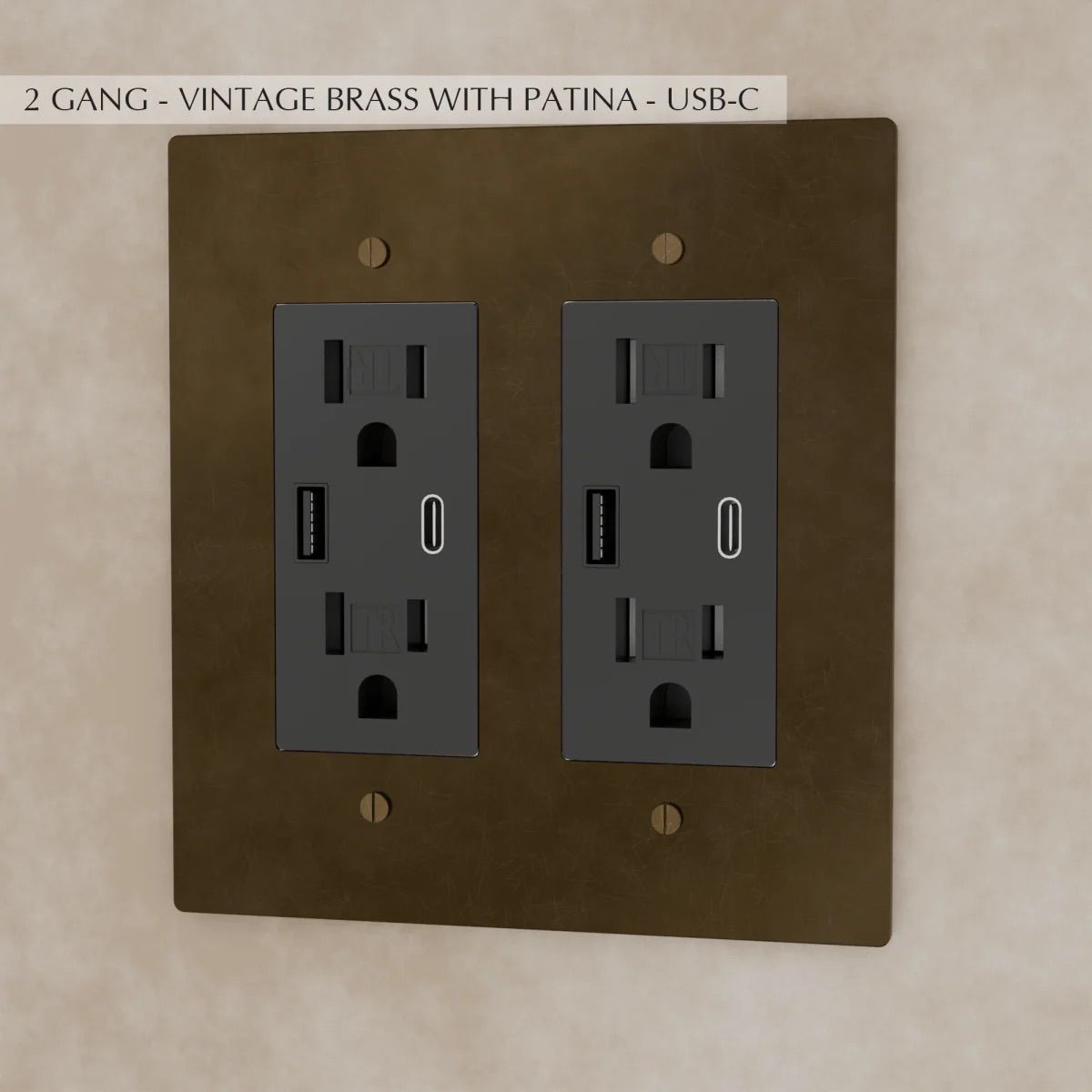 the-brass-outlet-vintage-brass-with-patina-usb-2-gang | Sofary Lighting