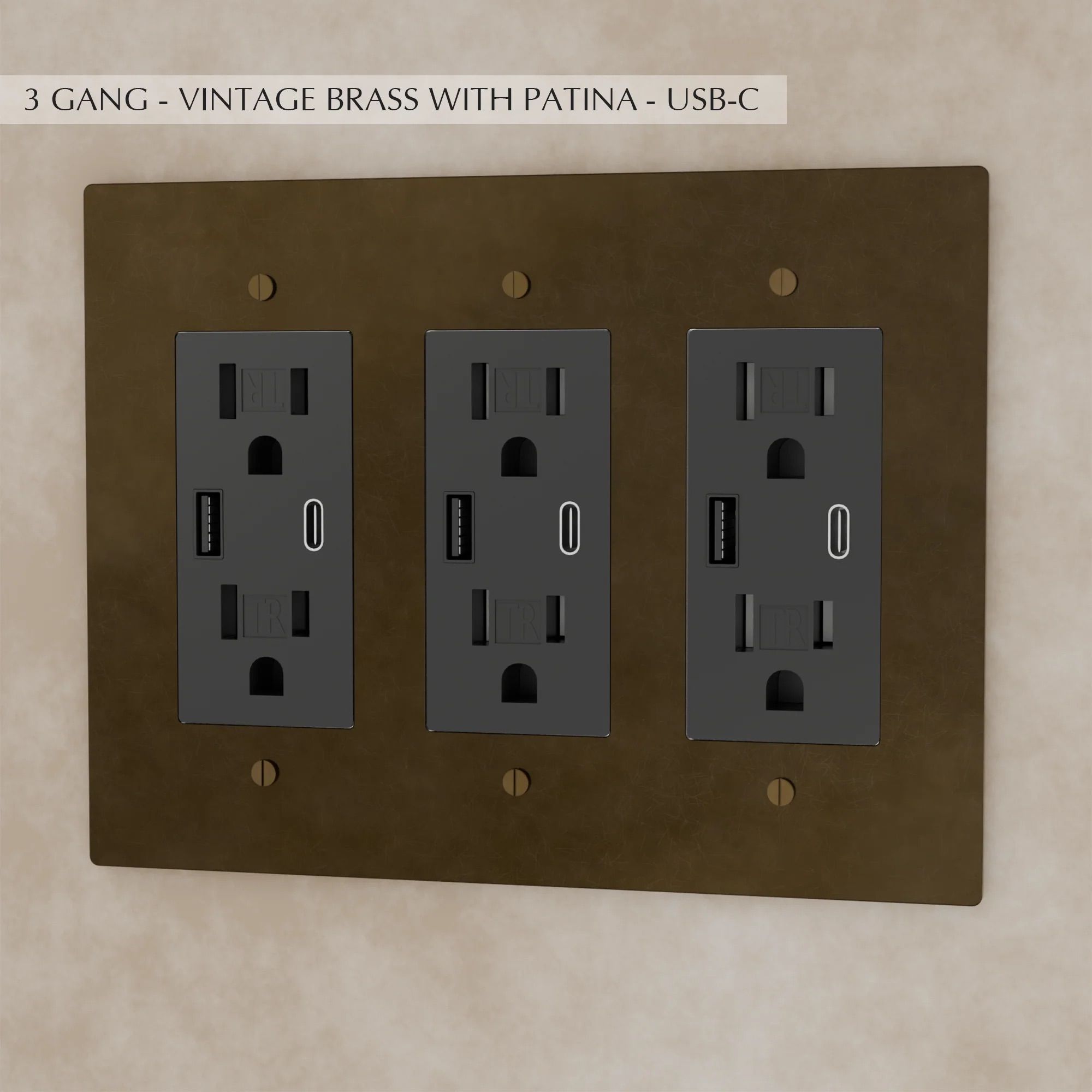the-brass-outlet-vintage-brass-with-patina-usb-3-gang | Sofary Lighting