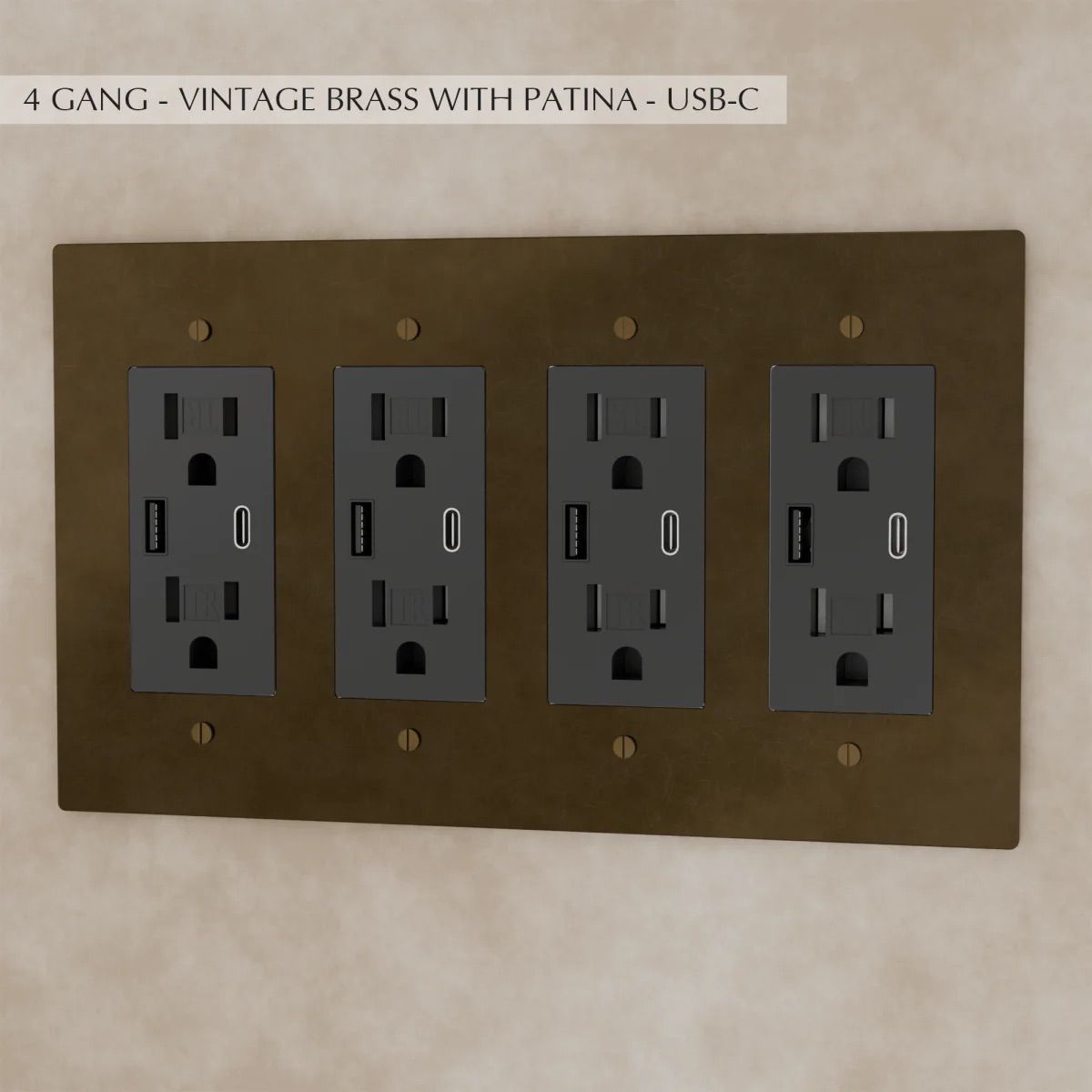 the-brass-outlet-vintage-brass-with-patina-usb-4-gang | Sofary Lighting