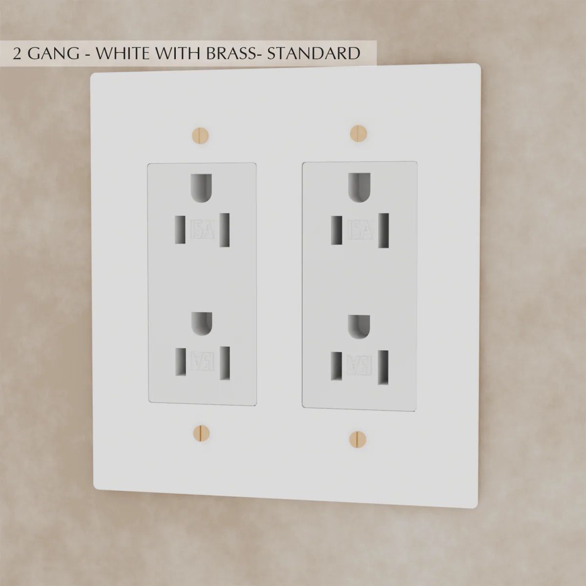 the-brass-outlet-white-with-brass-standard-2-gang | Sofary Lighting