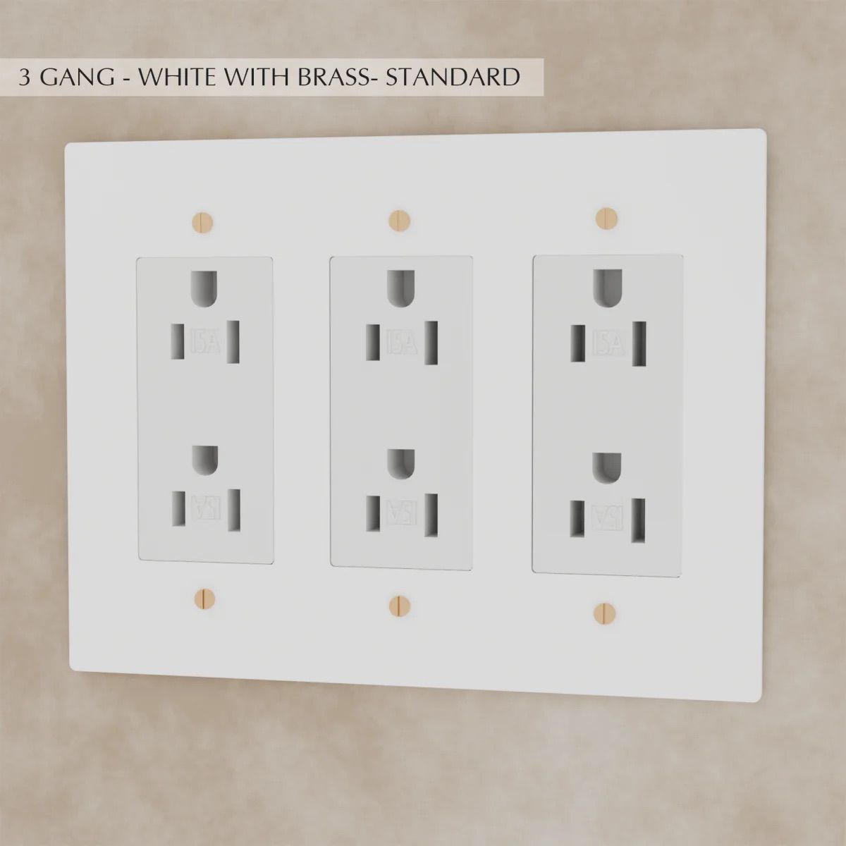 the-brass-outlet-white-with-brass-standard-3-gang | Sofary Lighting