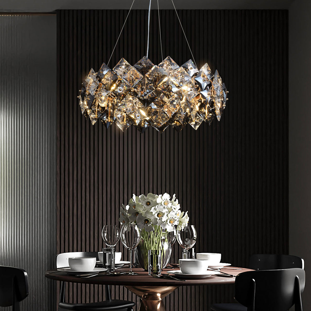 Crystal Tiered Chandelier for Dining Room | Gold Trim | Sofary
