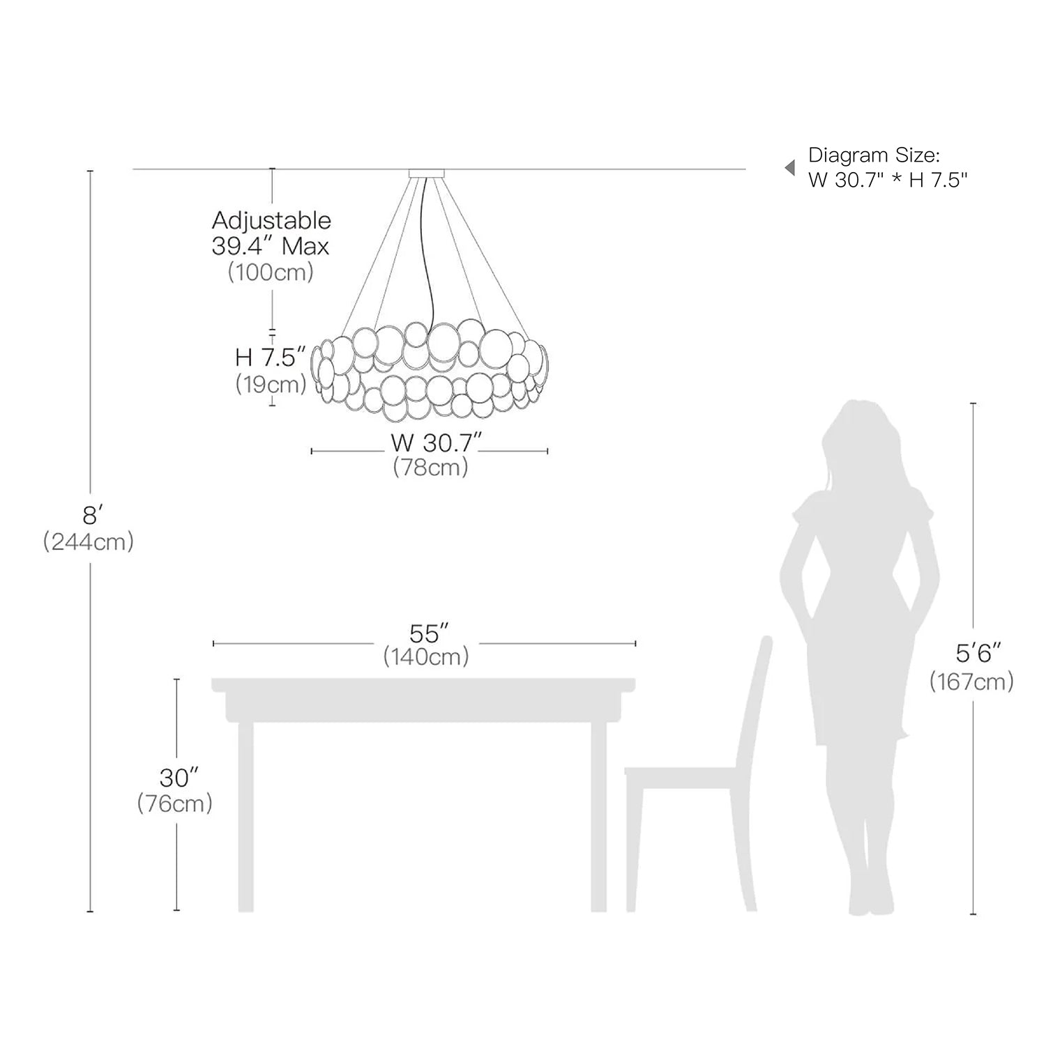 Unique Design Crystal Chrome Chandelier - Contemporary Chandeliers for Dining Room - size | Sofary Lighting