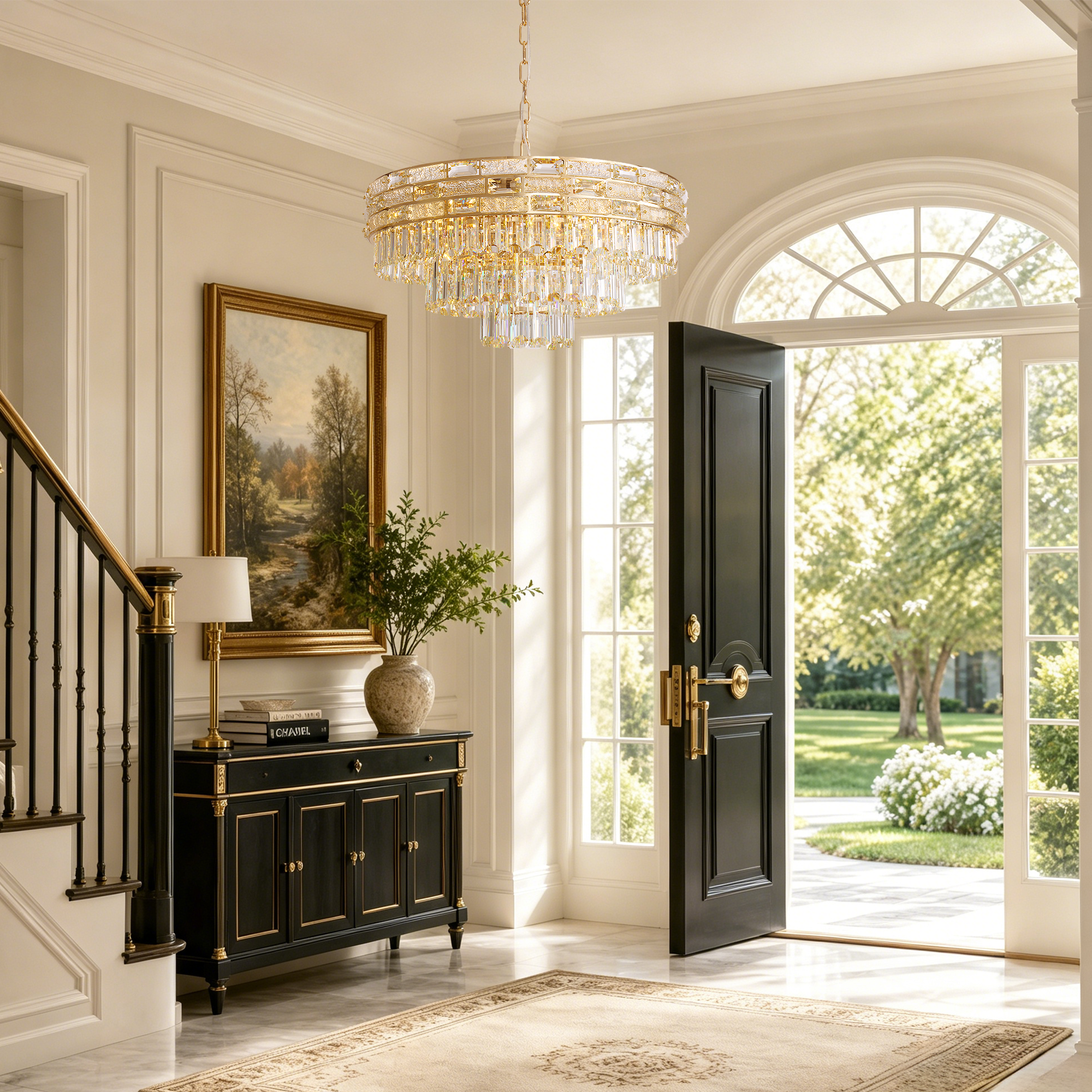 valencia-modern-luxury-gold-crystal-tiered-drum-chandelier-entry-sofary-lighting