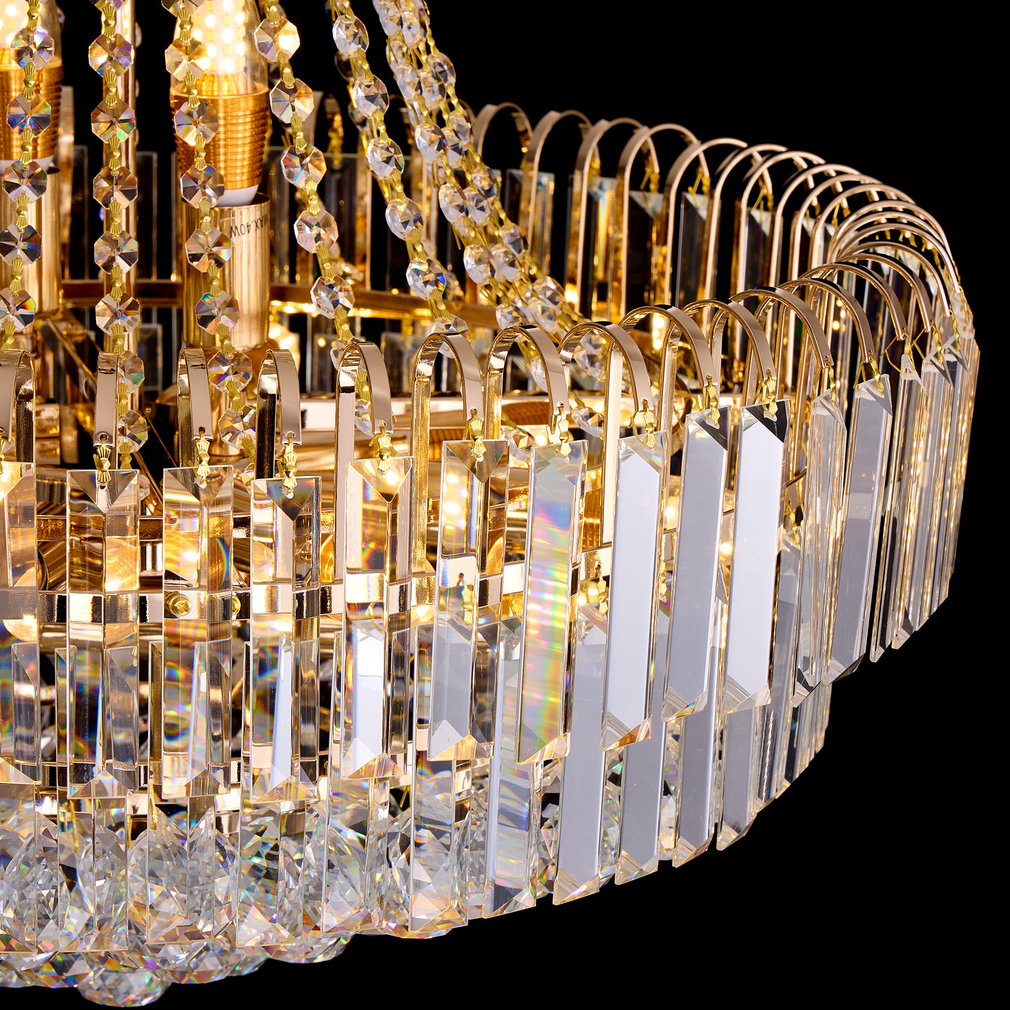 Valerisse chandelier upper crystal and gold frame detail