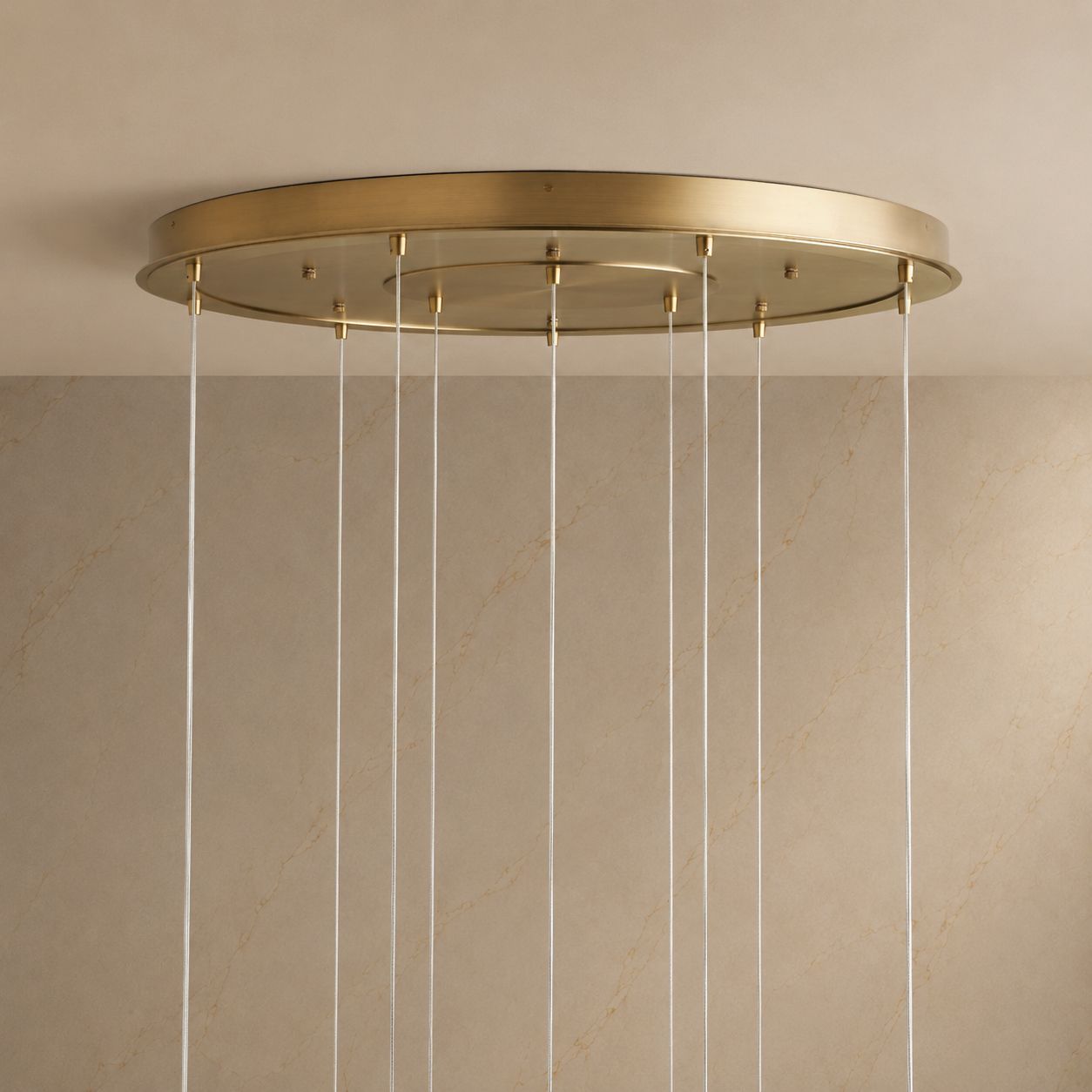 Close-up of Veritas’ hand-blown textured glass — subtle crackle pattern, reflective brass collar, soft internal glow | Sofary Lighting