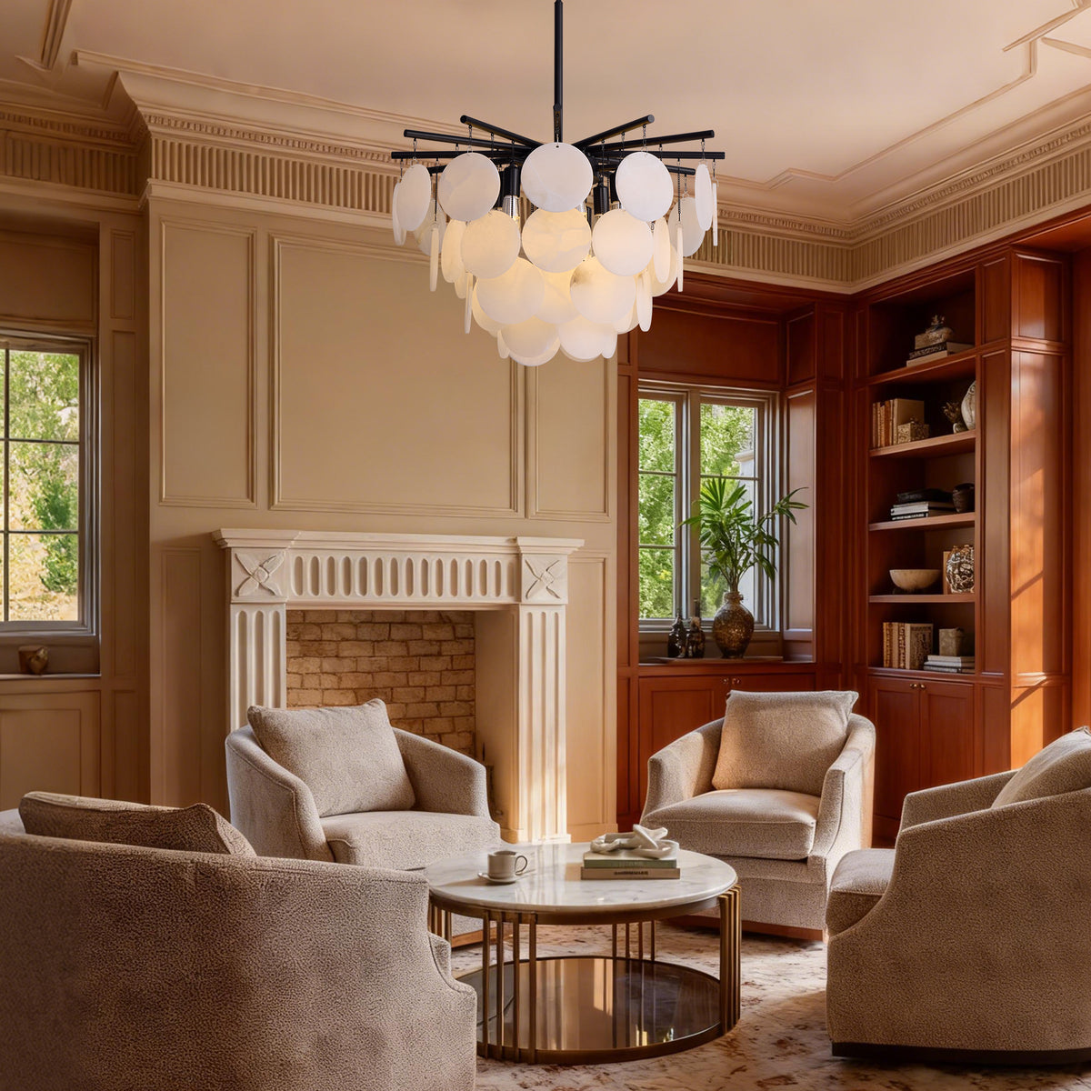 vessara-modern-organic-alabaster-disc-chandelier-living-room-two-sofary-lighting