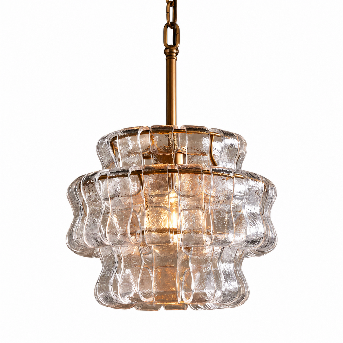 CH570-B antique bronze metal and clear rippled glass pendant