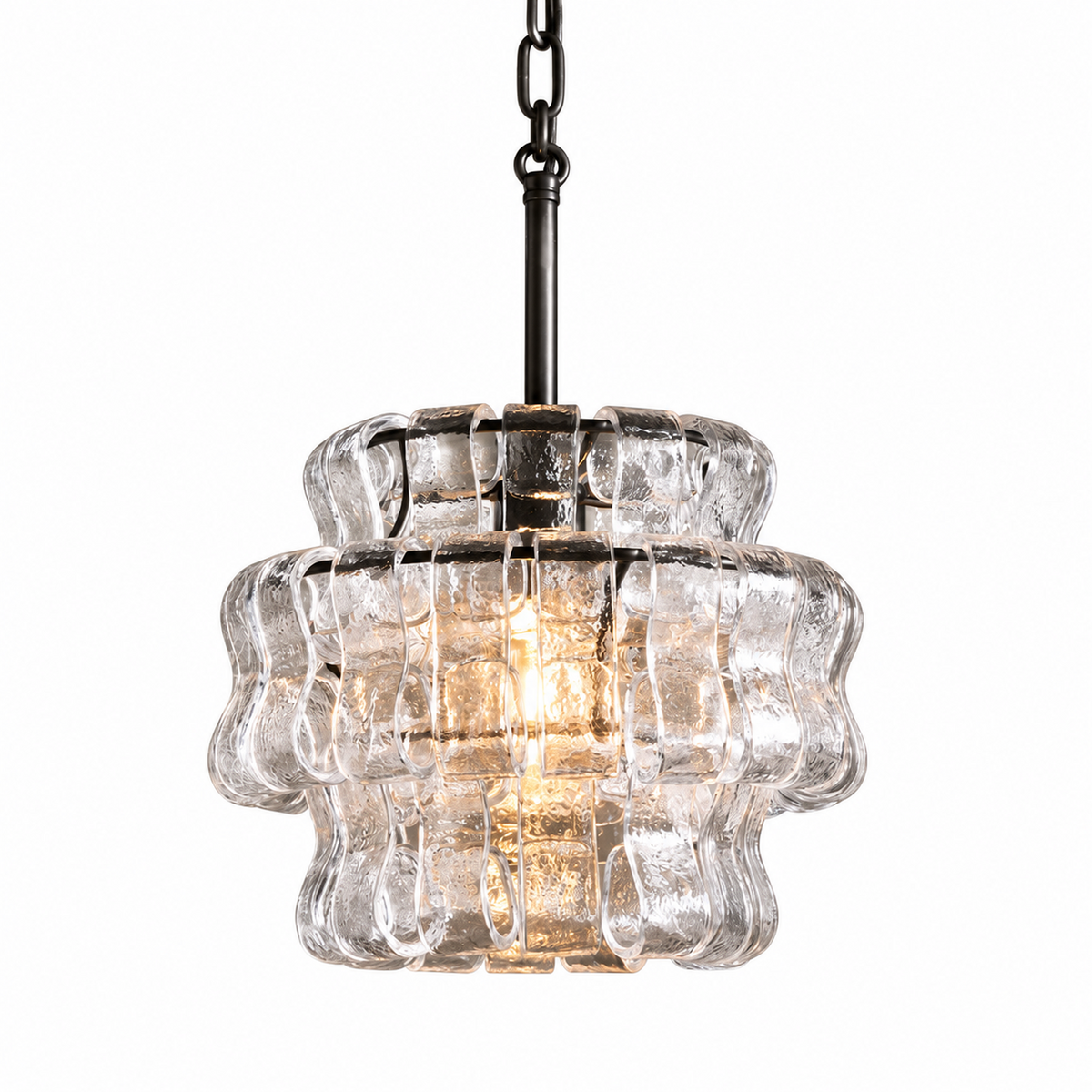 CH570-D gunmetal black metal and clear rippled glass pendant