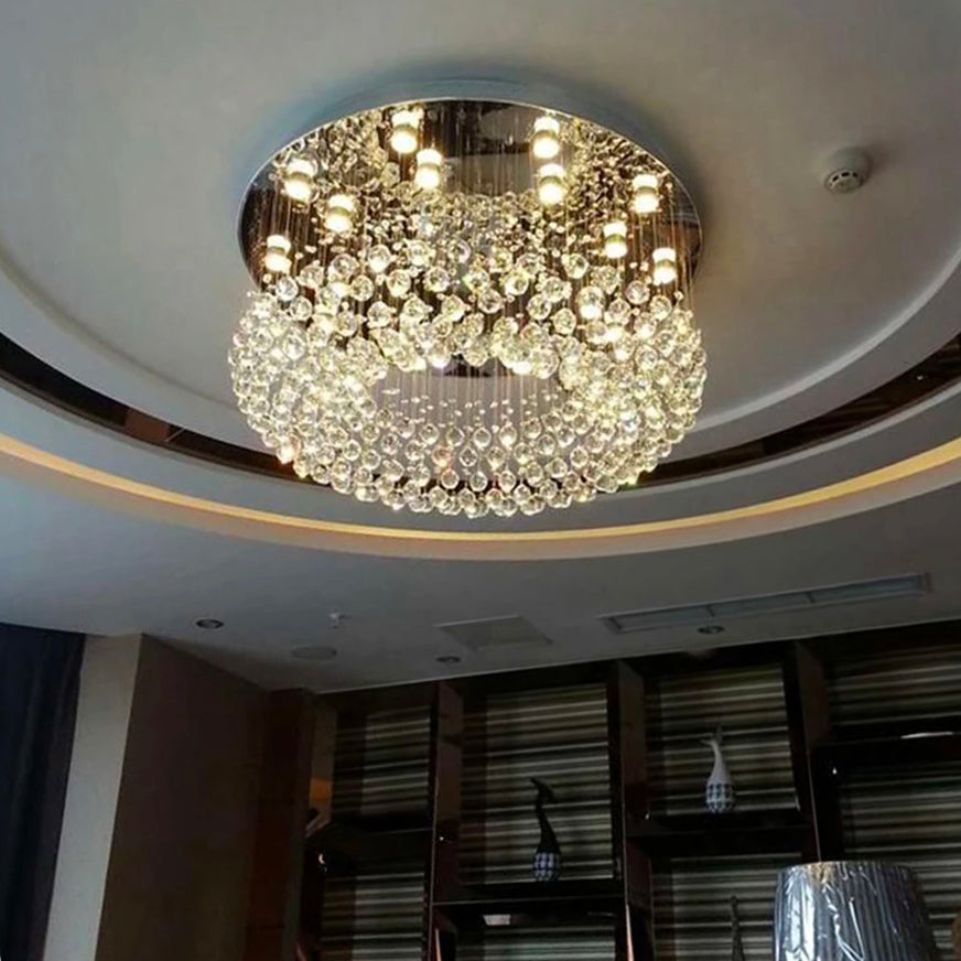Petal Shape Raindrop Crystal Chandelier - Ceiling Light with Round Base - Living Room