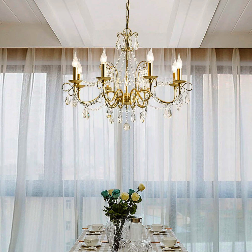 Unique Tiered Crystal ChandelierGold Metal Candle Style Crystal Chandelier for Dining Room