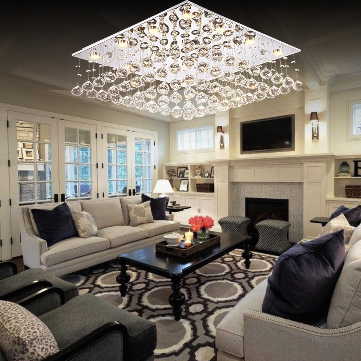 Square Raindrop Design Crystal Chandelier Living Room