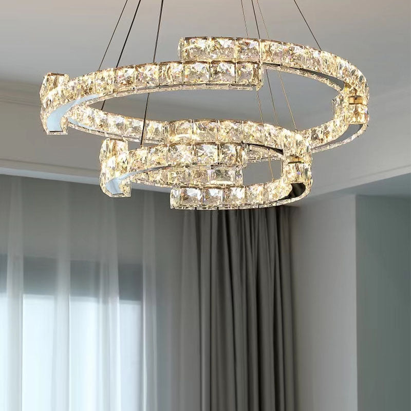 Ring Design Modern LED Chandelier Lamp Crystal Living Lighting Dimmabl