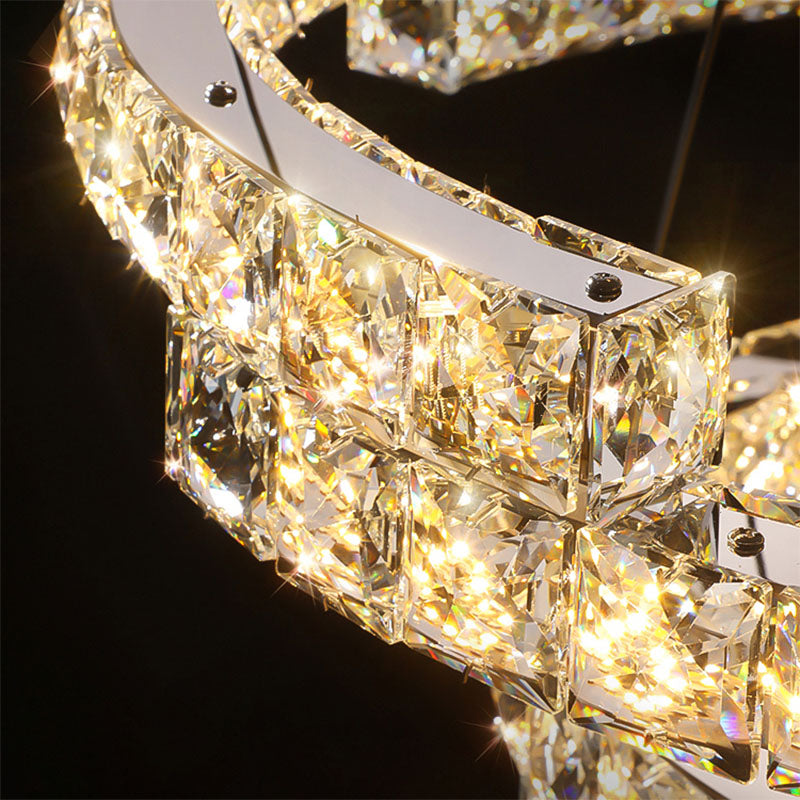 Double Irregularity Ring Dimmable LED Chandelier - Crystal Detail | Sofary