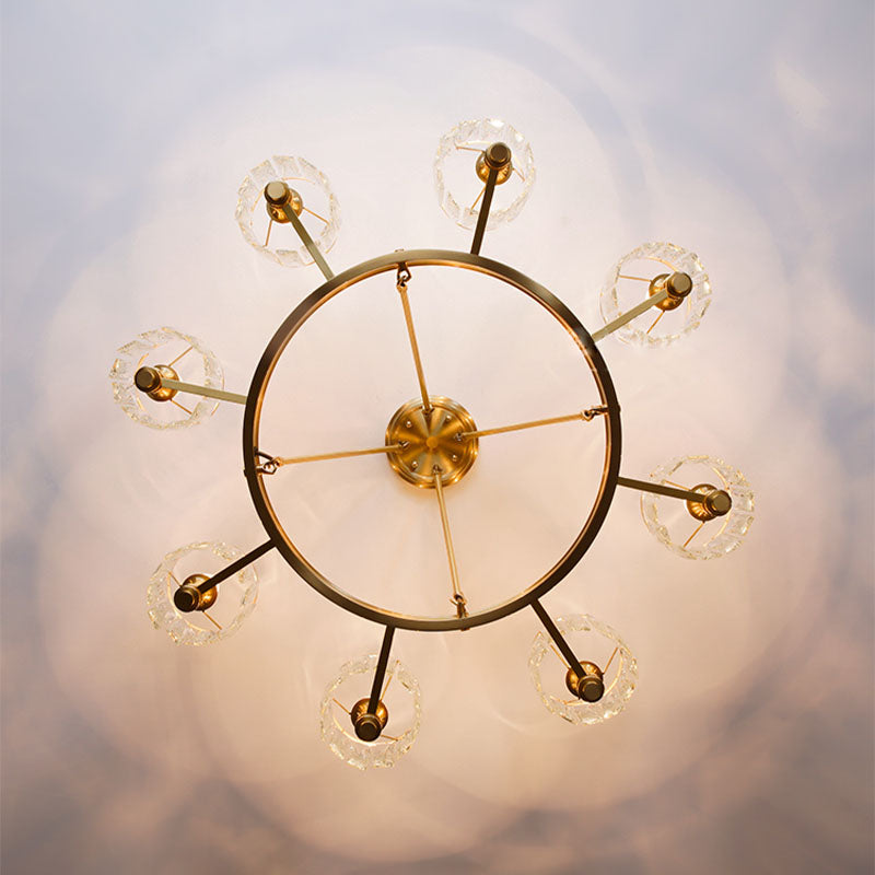 Round Modern Rustic Crystal Brass Chandelier - 8 Lights | Sofary