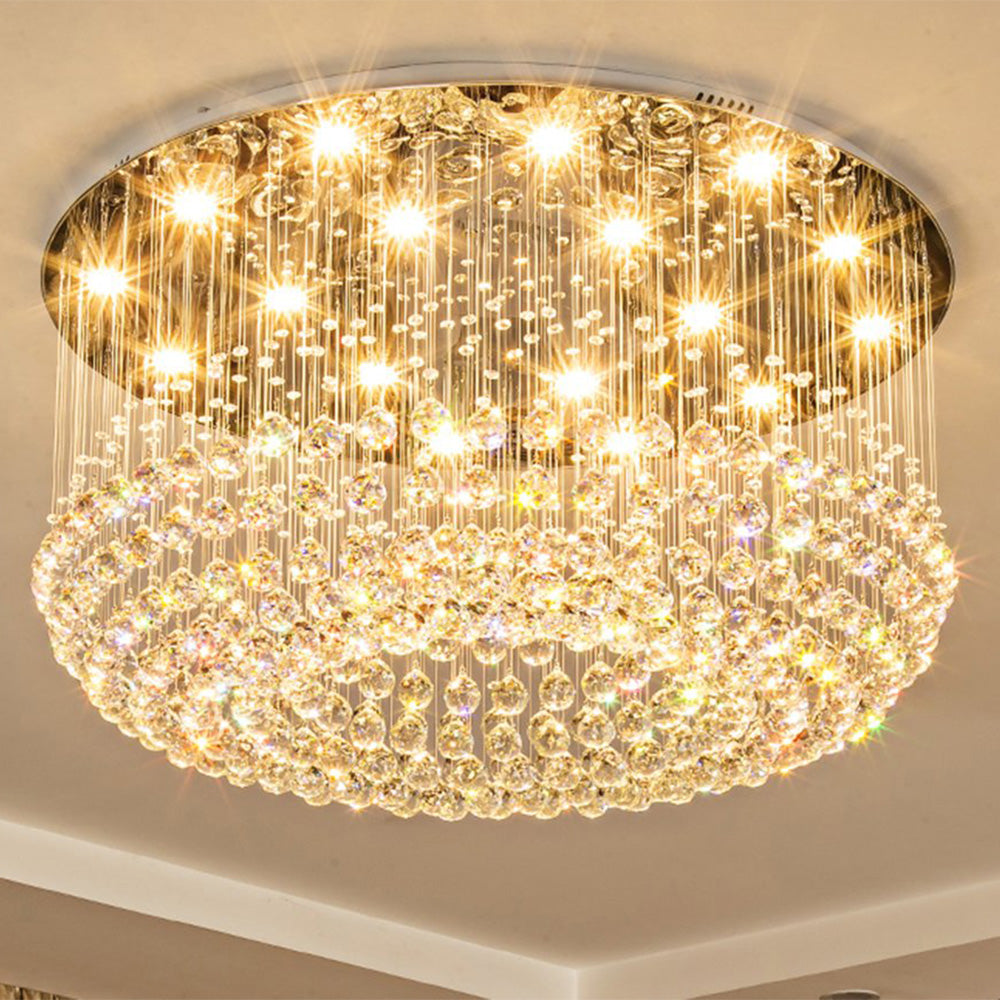 Petal Shape Raindrop Crystal Chandelier with Round Base  with light on