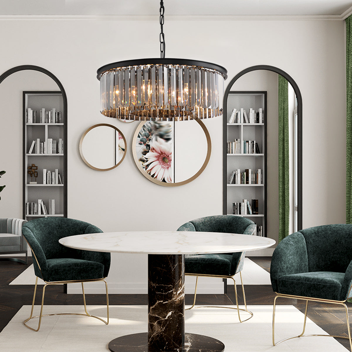 Modern Black Crystal Round Chandeliers for Dining Room and Living Room ...