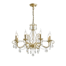 Gold Metal Candle Style Crystal Chandelier - 3 Light - White Background