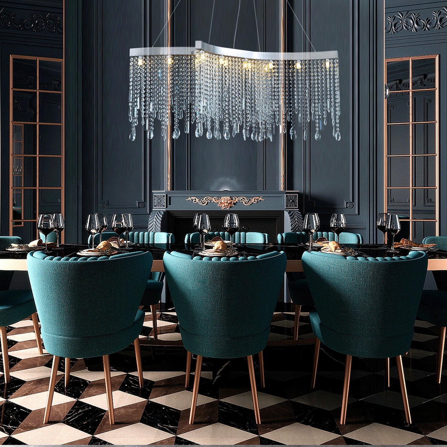 Tassels Linear Crystal Chandeliers Lights - Dining Room